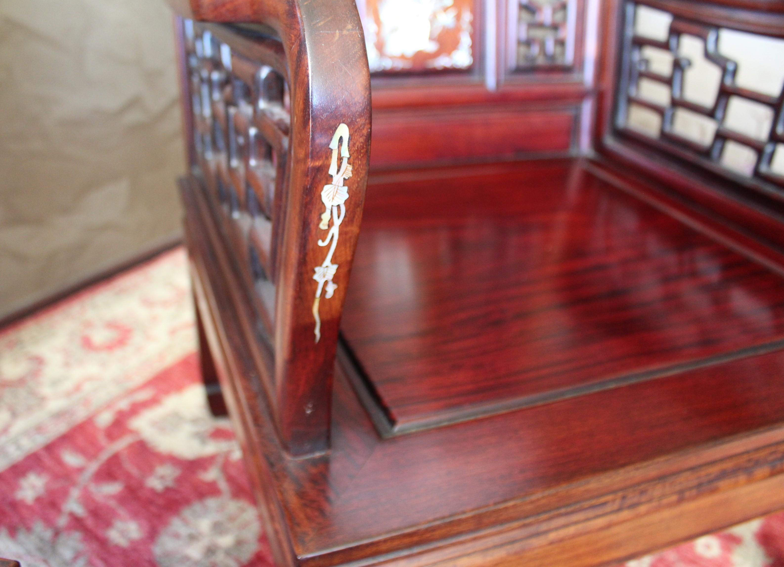 19th Century Indo-Portuguese Rosewood Mother of Pearl Inlay Lounge Chairs, 1890 7