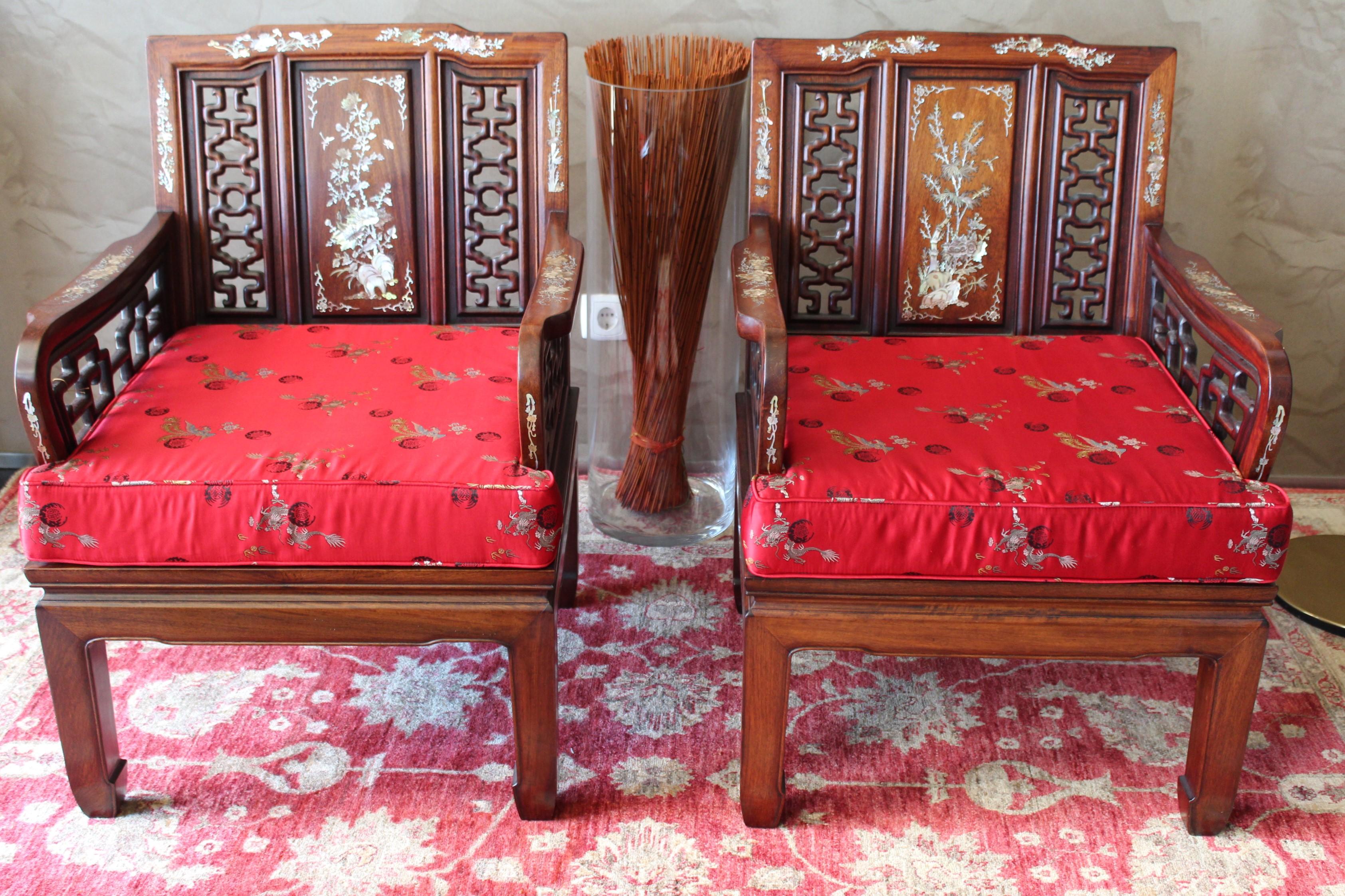 19th Century Indo-Portuguese Rosewood Mother of Pearl Inlay Lounge Chairs, 1890 11