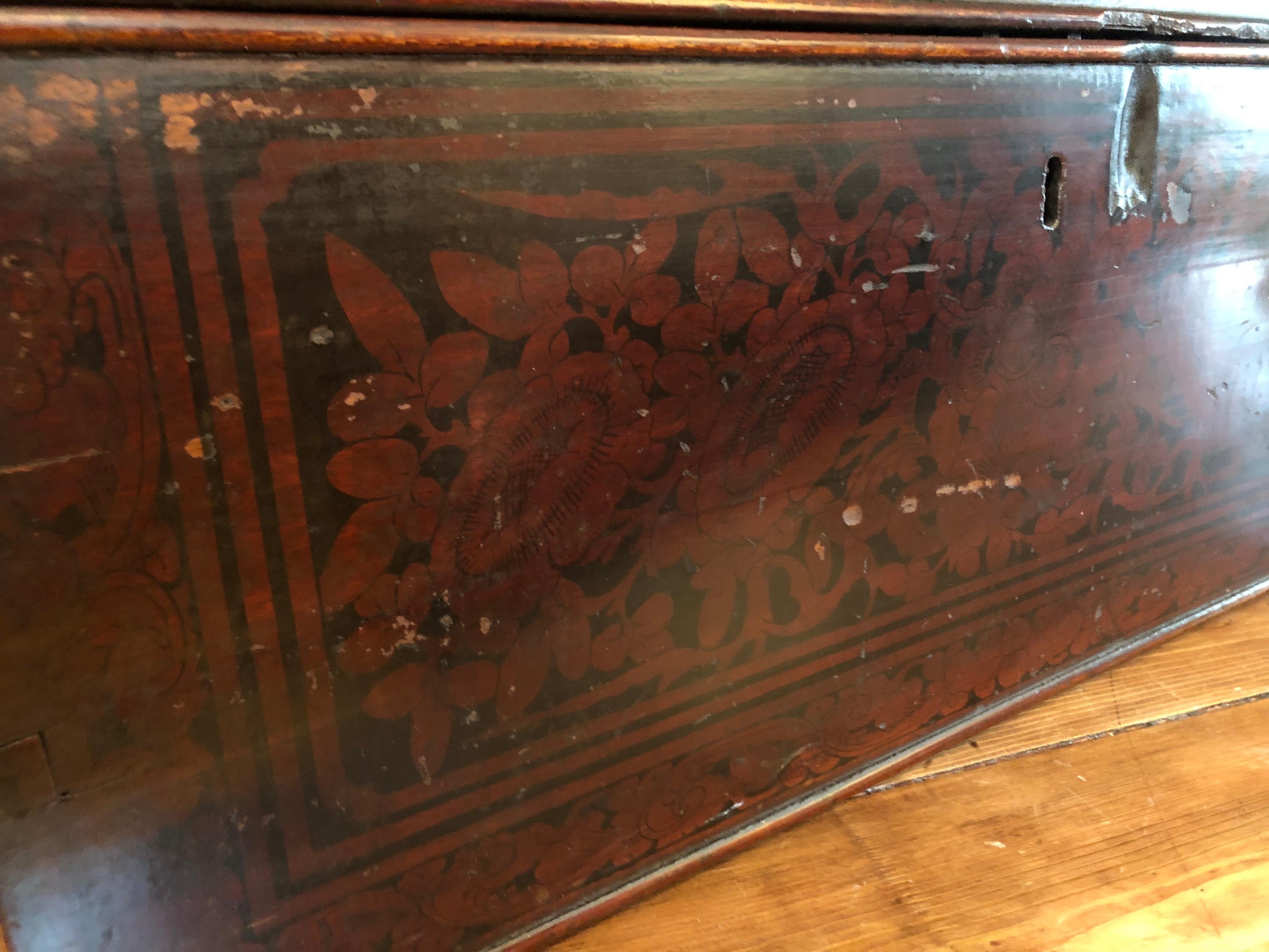 Hand-Crafted 19th Century Red and Black Lacquered Indonesian Document Box