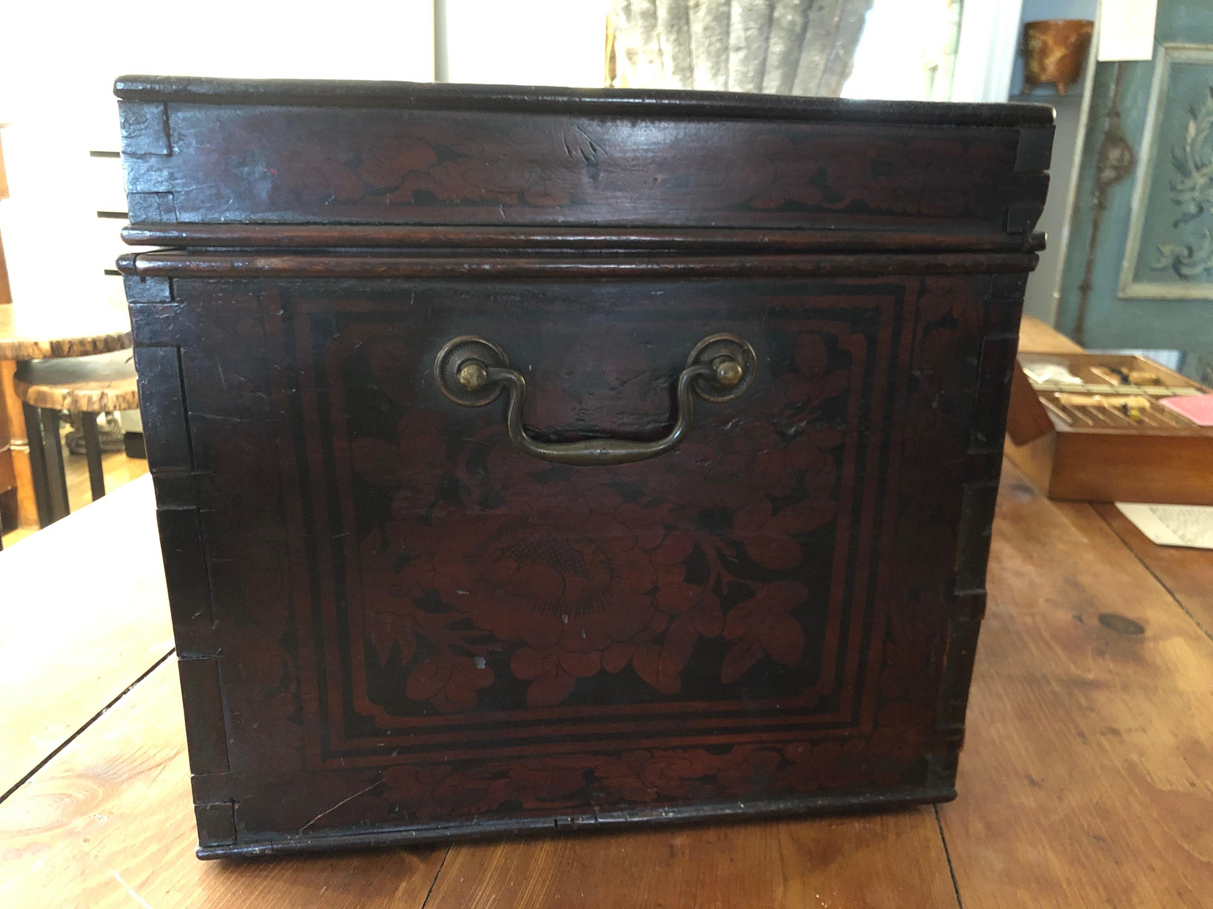 Teak 19th Century Red and Black Lacquered Indonesian Document Box