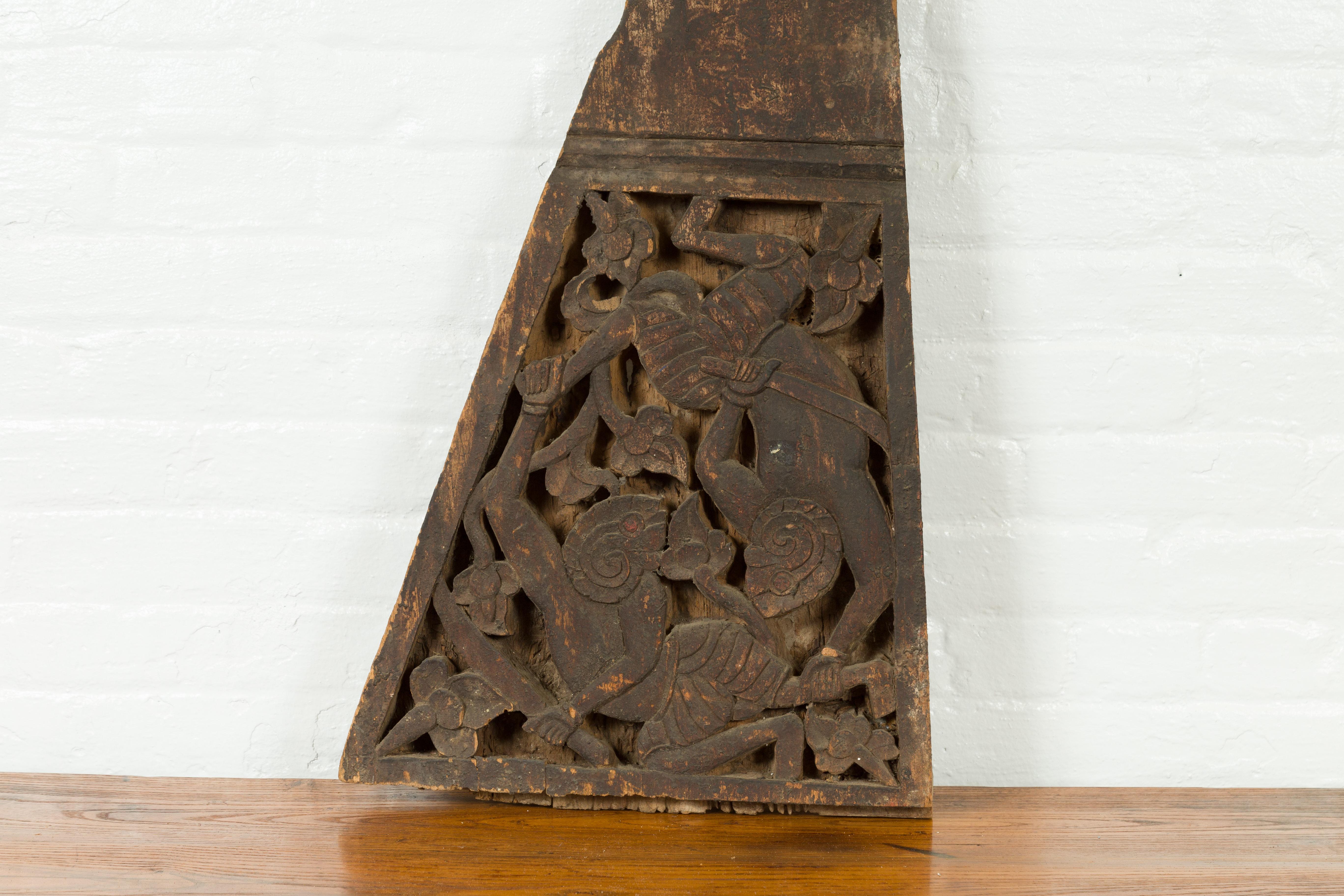 Hand-Carved 19th Century Indonesian Hand Carved Architectural Fragment with Mythical Figures