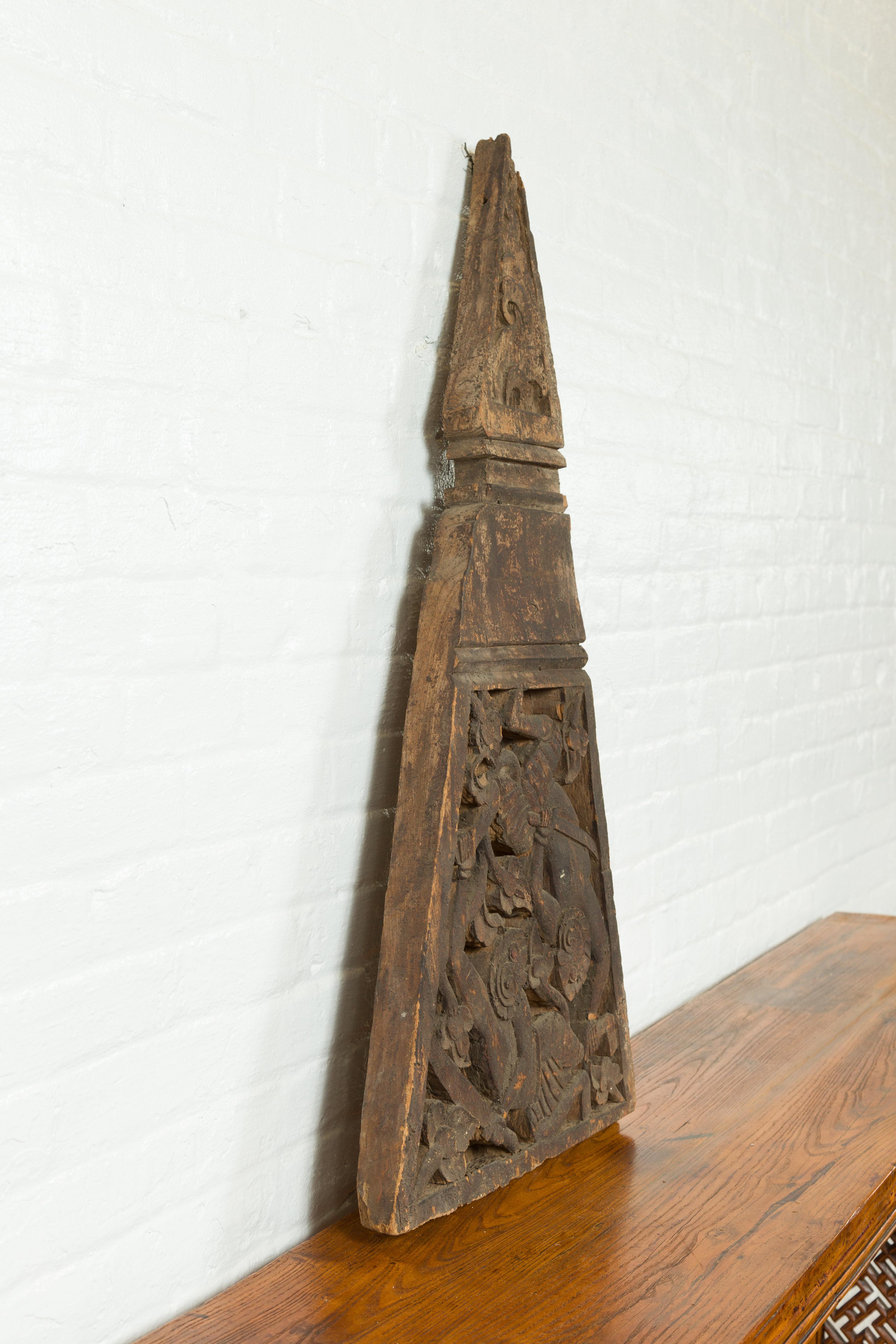 19th Century Indonesian Hand Carved Architectural Fragment with Mythical Figures 3