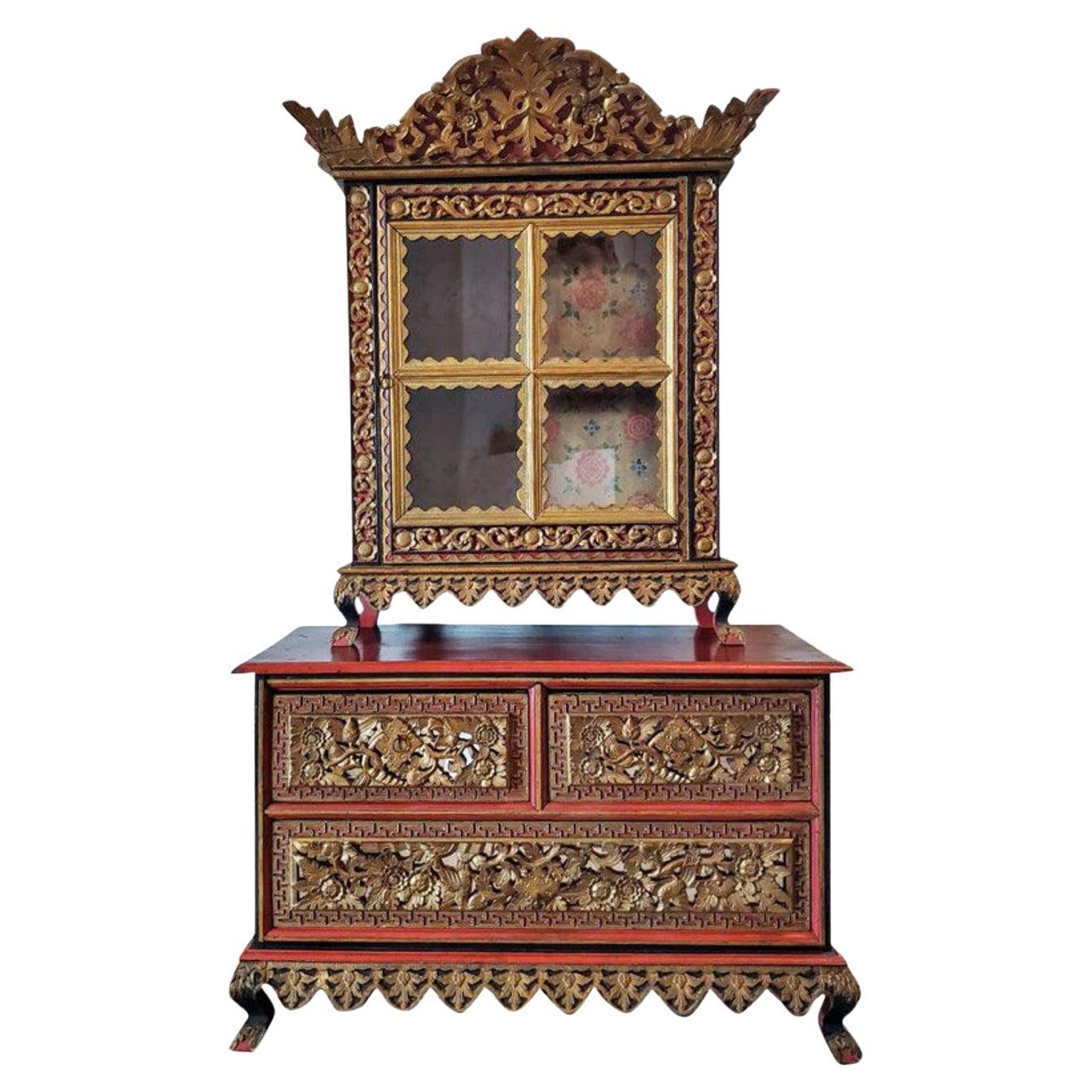 19th Century Indonesian Lamari Palembang Display Cabinet For Sale