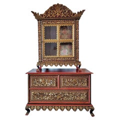 Vintage 19th Century Indonesian Lamari Palembang Display Cabinet