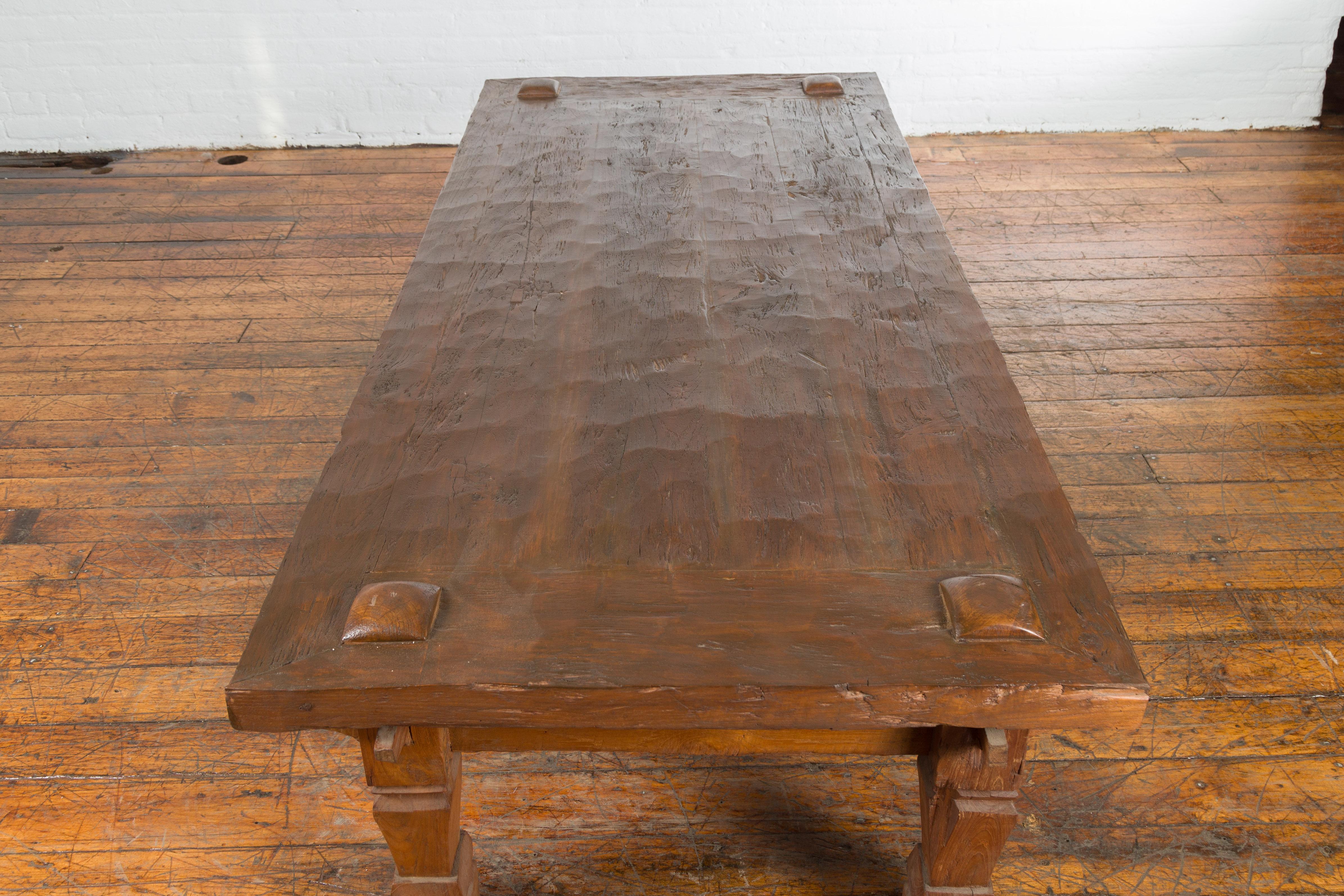 19th Century Indonesian Madurese Coffee Table with Carved Legs and Raised Joints For Sale 3