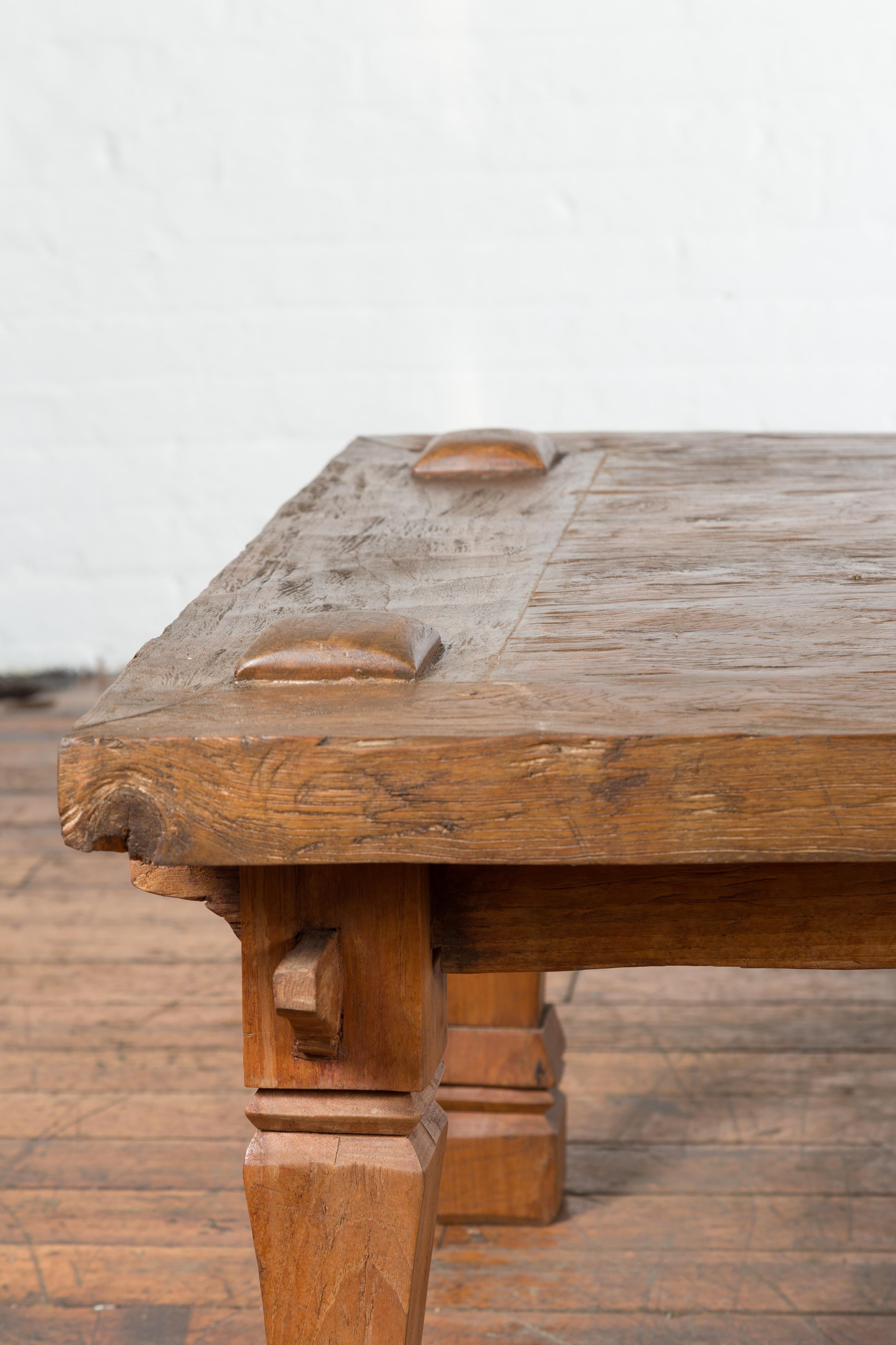 19th Century Indonesian Madurese Coffee Table with Carved Legs and Raised Joints For Sale 5