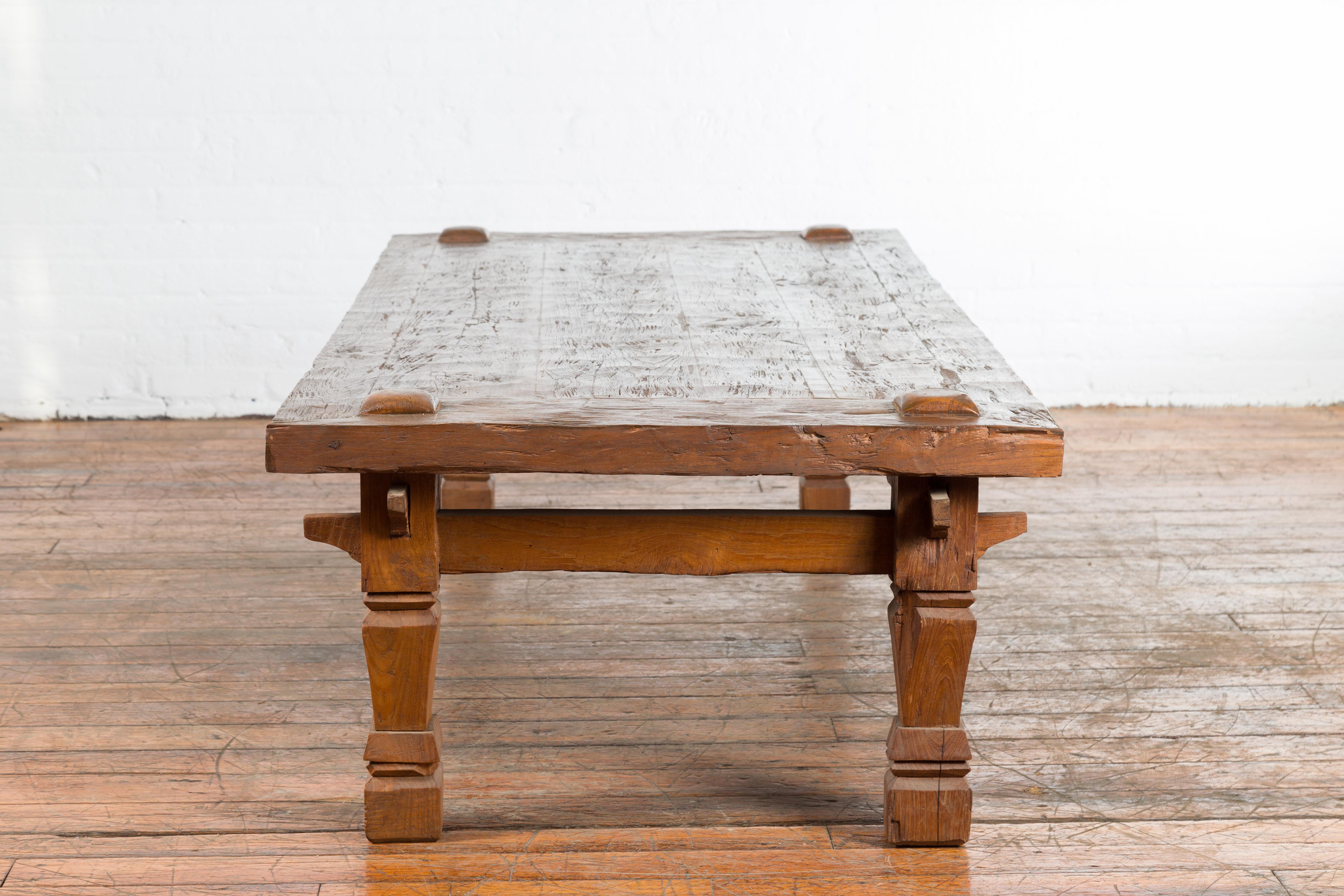 19th Century Indonesian Madurese Coffee Table with Carved Legs and Raised Joints For Sale 2