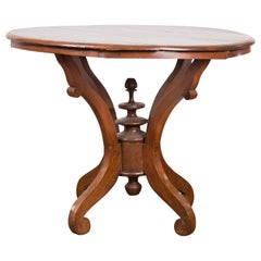 19th Century Indonesian Round Top Table with Turned Finial and Scrolling Legs