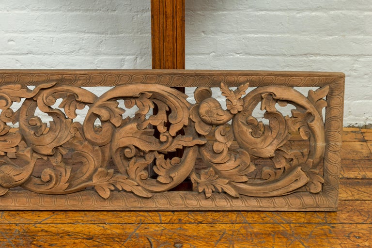19th Century Indonesian Single Carved Wood Temple Panel with Scrolling Foliage For Sale 7
