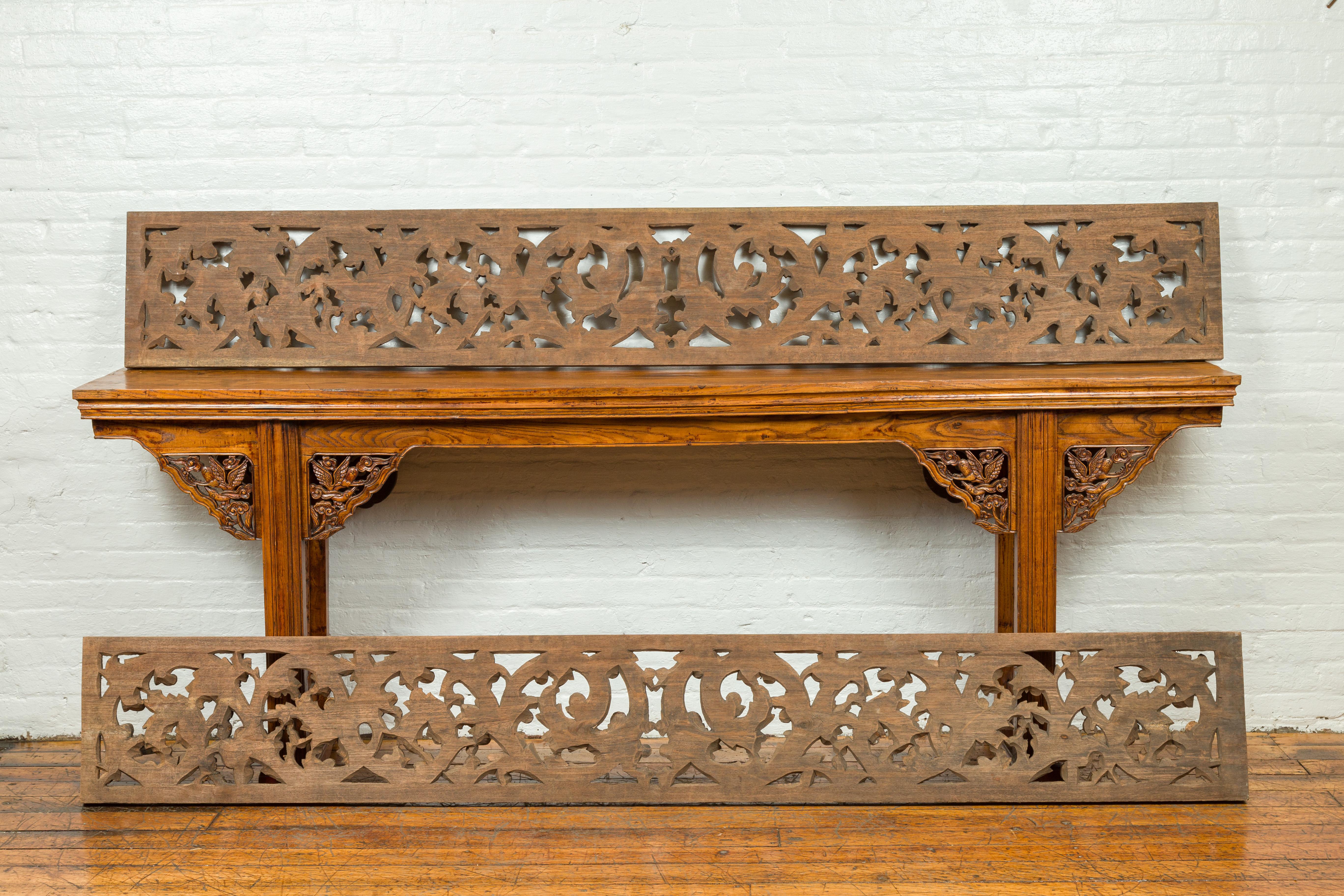 19th Century Indonesian Single Carved Wood Temple Panel with Scrolling Foliage For Sale 9