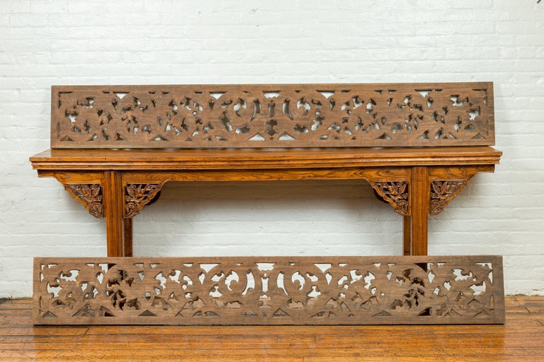 19th Century Indonesian Single Carved Wood Temple Panel with Scrolling Foliage For Sale 11