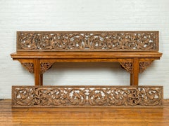19th Century Indonesian Single Carved Wood Temple Panel with Scrolling Foliage