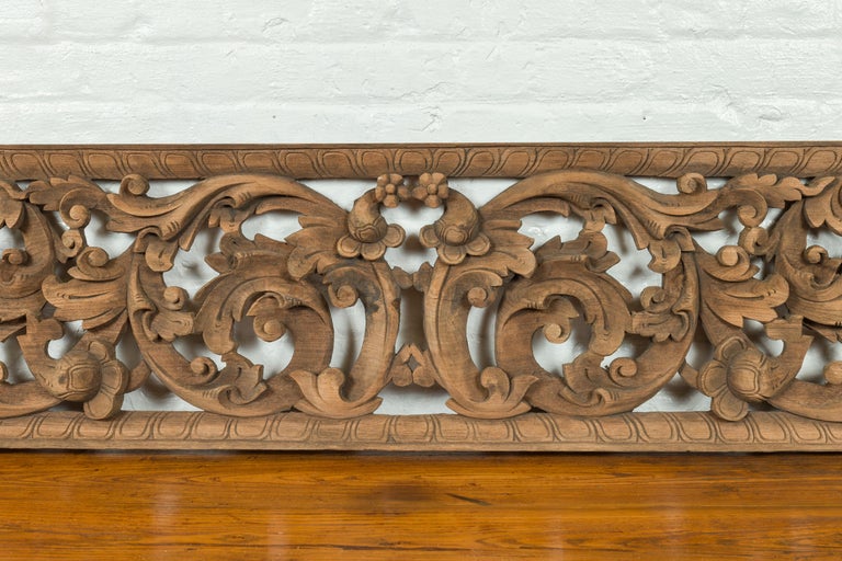 19th Century Indonesian Single Carved Wood Temple Panel with Scrolling Foliage For Sale 3