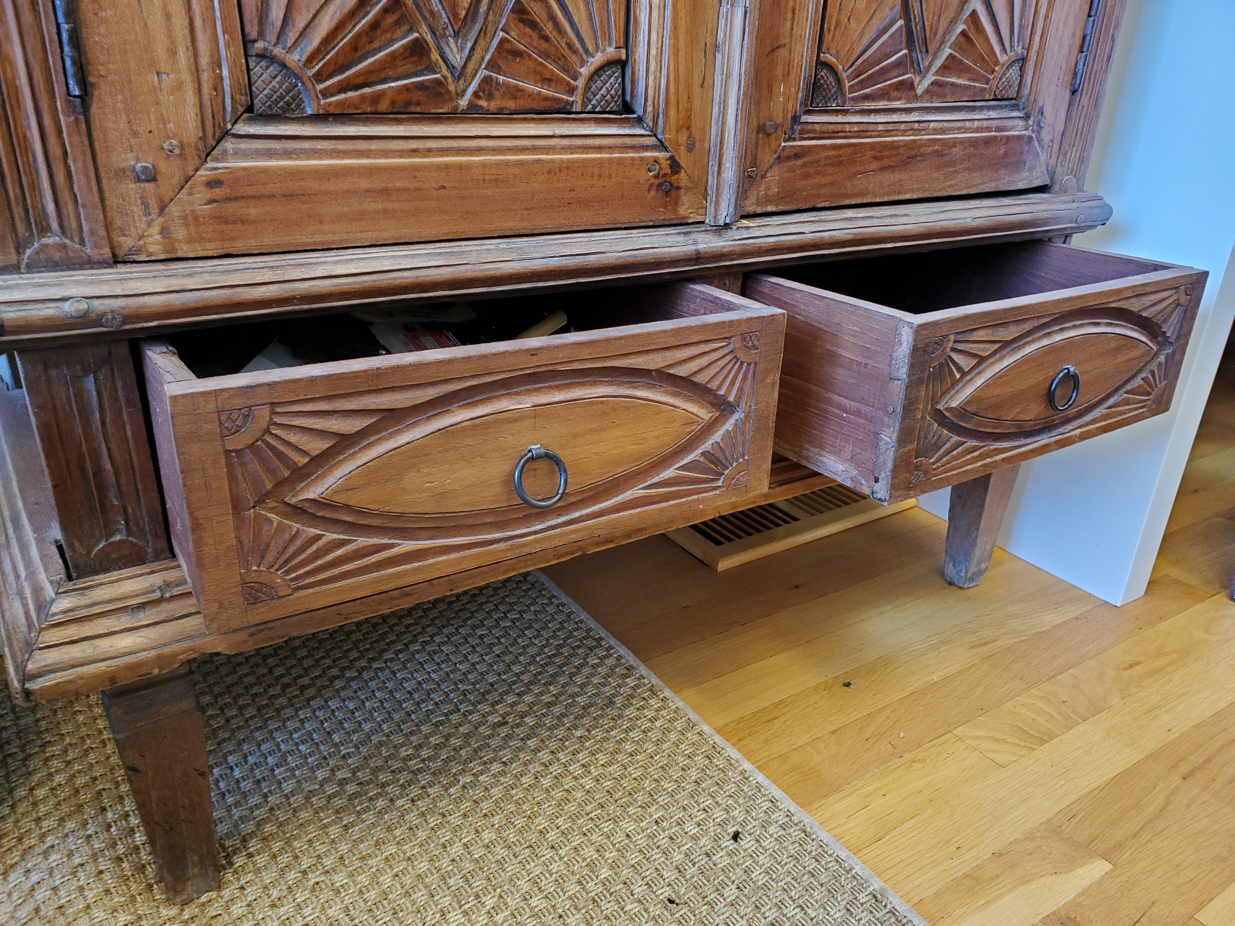 Late 19th Century Indonesian Teak Wood Textile Cabinet with Two Bottom Drawers For Sale 2