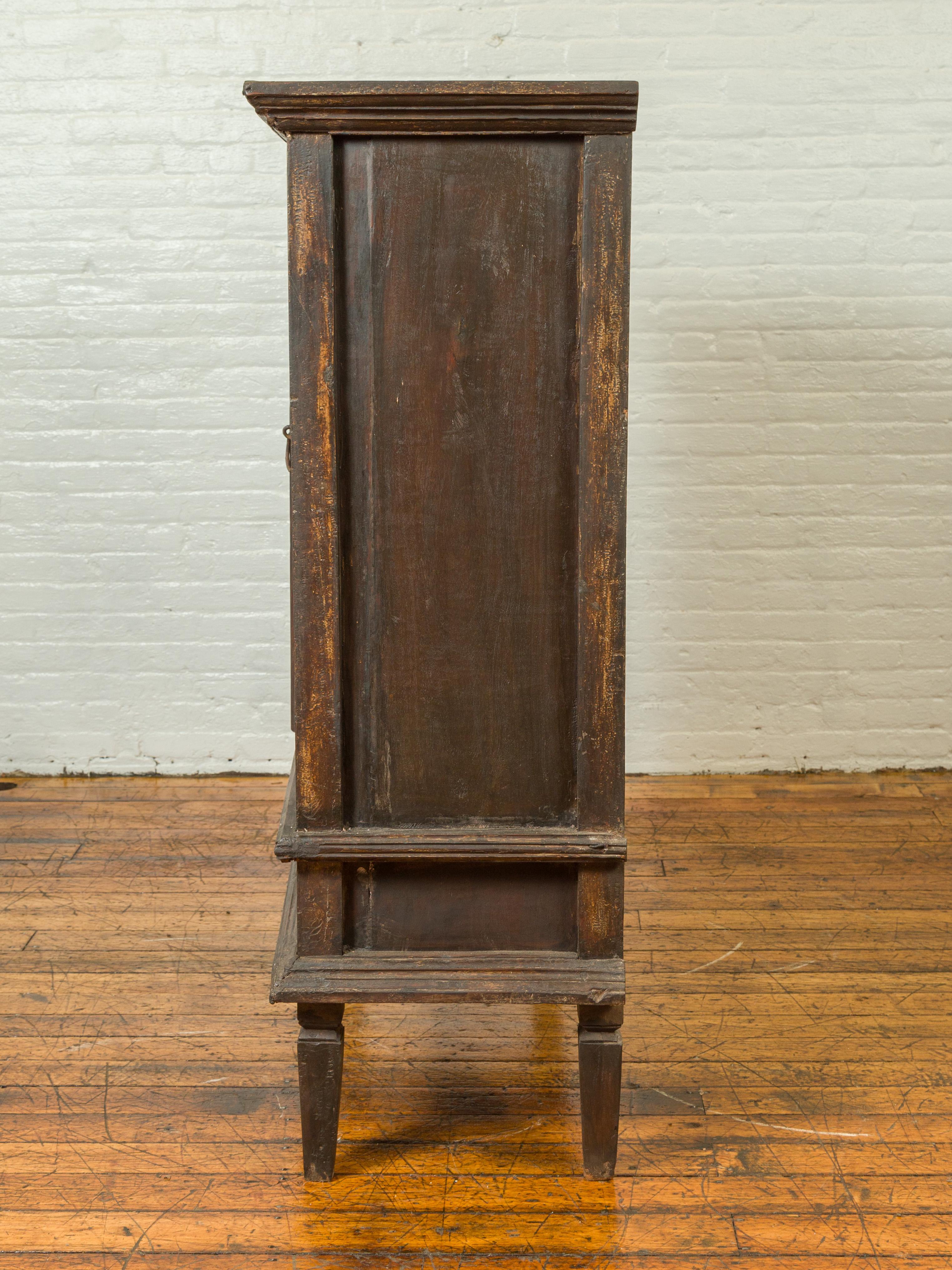 19th Century Indonesian Wooden Cabinet with Doors, Drawers and Carved Medallions For Sale 7