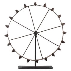 19th Century Industrial Americana Folk Art Iron Wheel on Stand