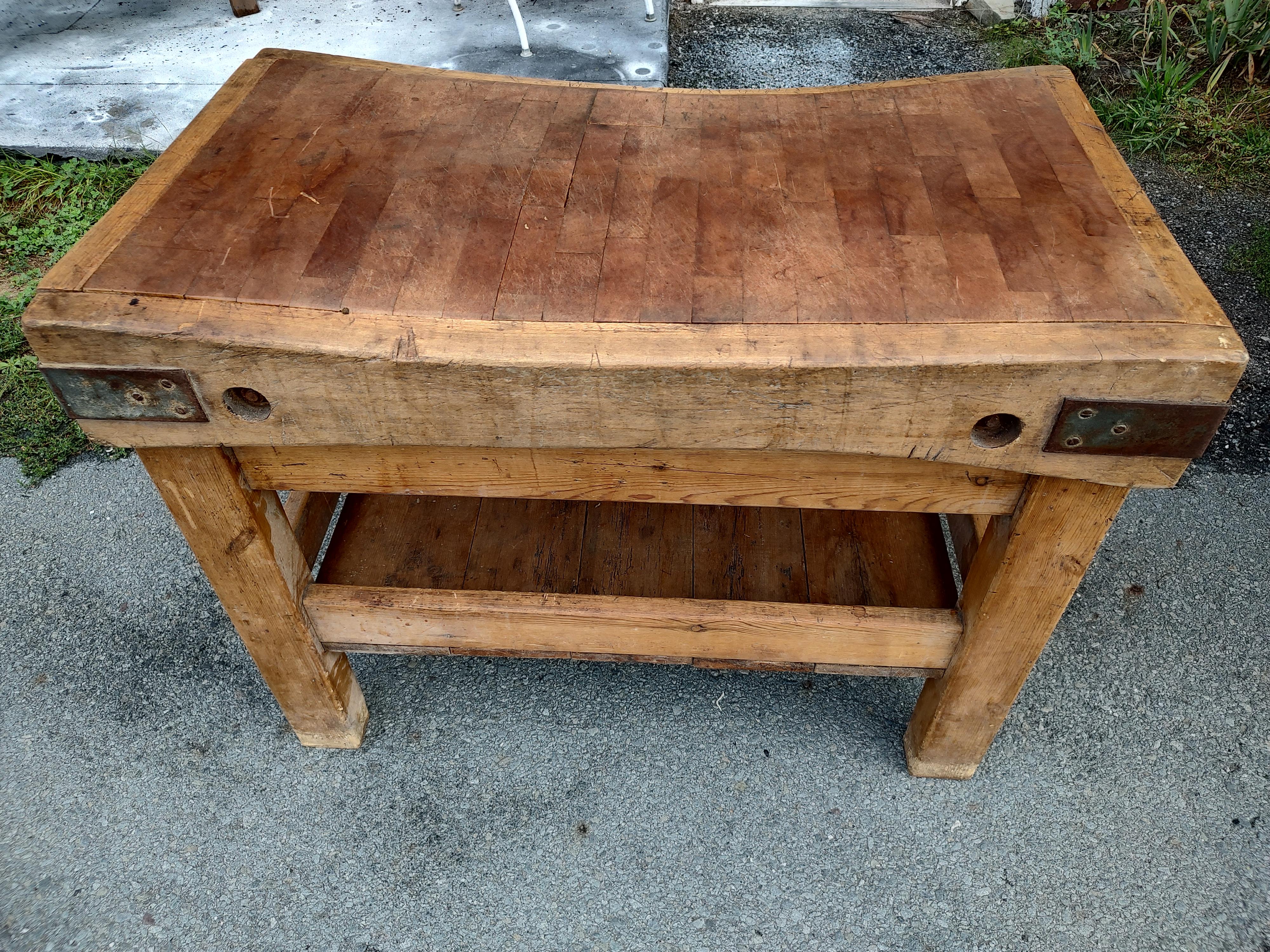 19th Century Industrial Butcher Block Table with Lower Shelf from England In Good Condition In Port Jervis, NY