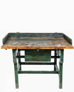 Antique Swedish Scandinavian Painted Pine Rustic Industrial Workbench Table