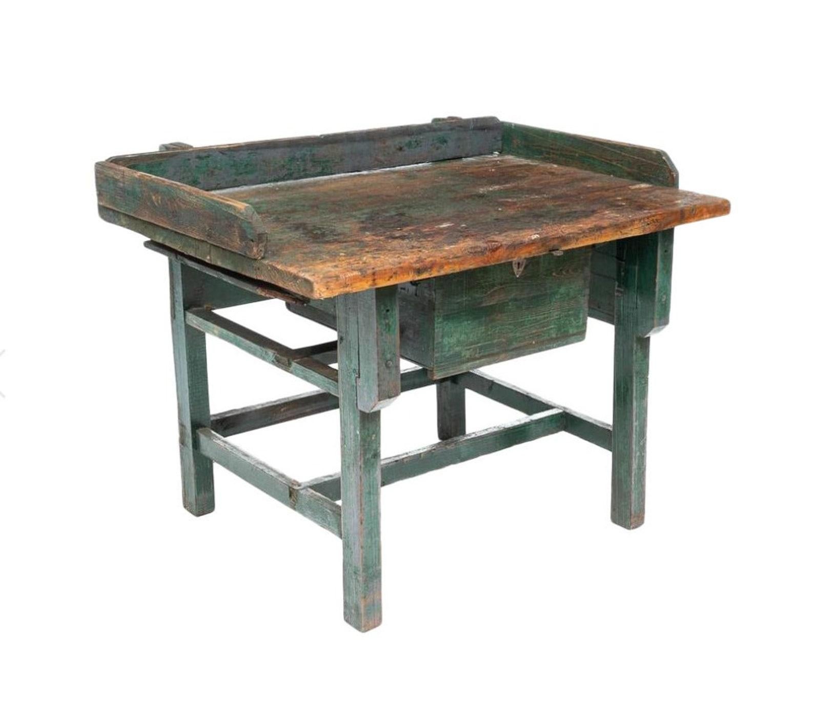 19th Century Industrial Distressed Work Bench For Sale 1
