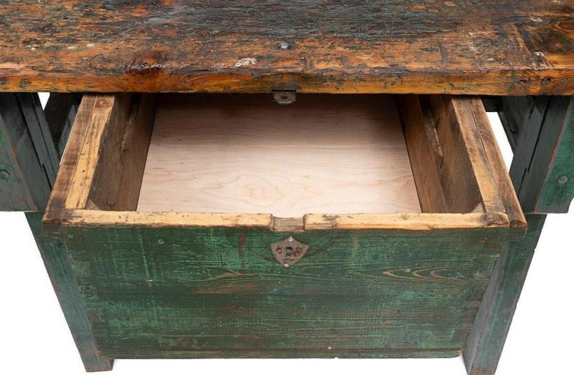 Wood 19th Century Industrial Distressed Work Bench For Sale