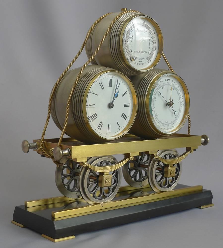 French 19th Century Industrial Mantel Clock Modelled as a Railway Wagon by Guilmet