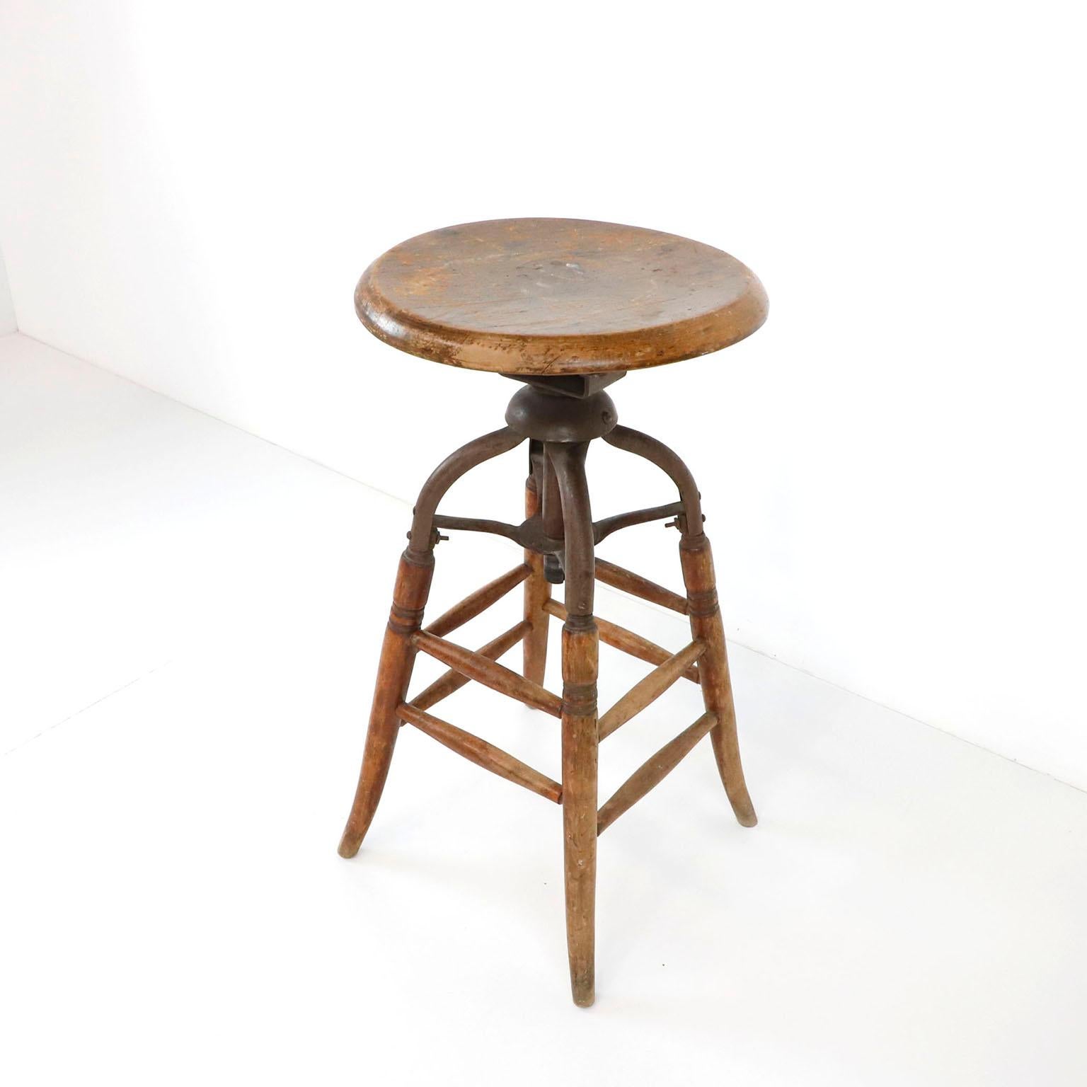 American 19th Century Industrial Maple Drafting Stool