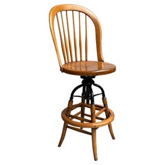 19th Century Industrial Maple Spindle Back Drafting Stool