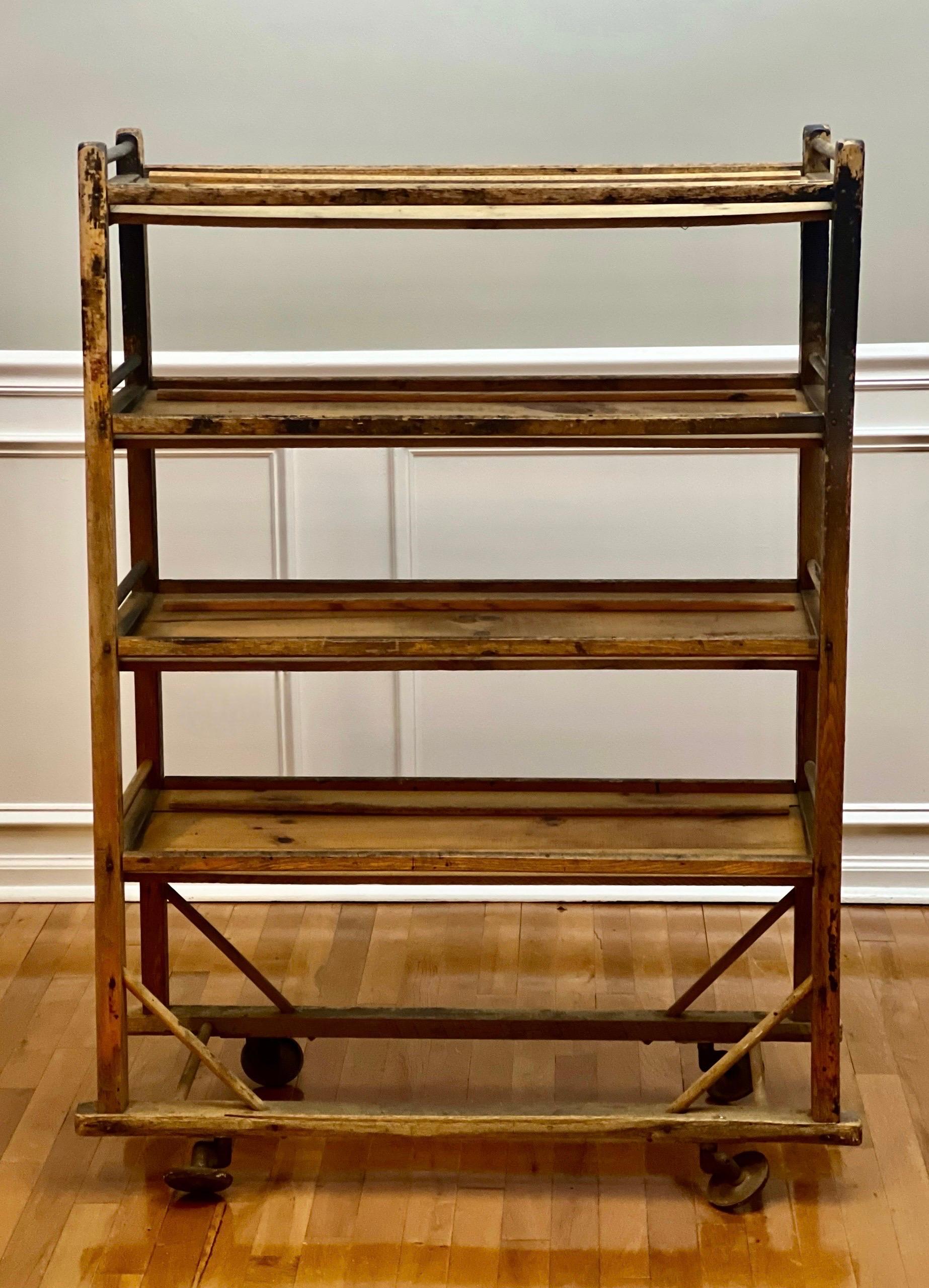 Metal 19th Century Industrial Rolling Shoe Rack For Sale