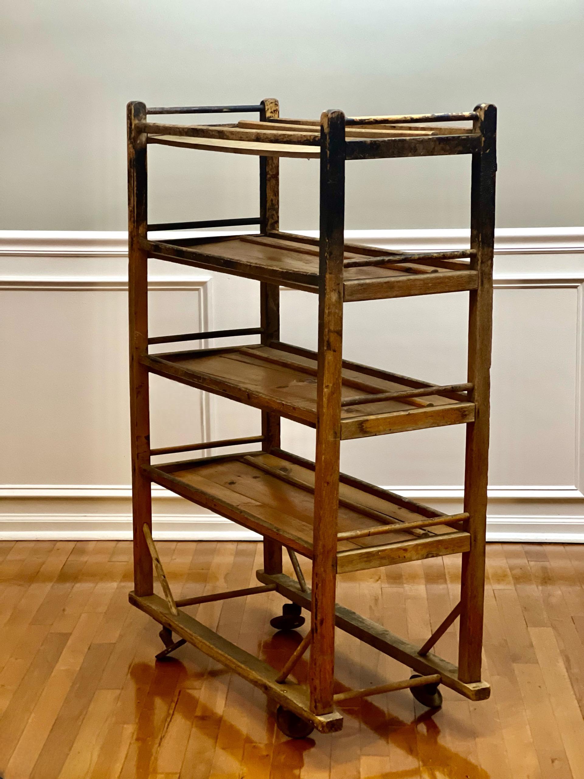 19th Century Industrial Rolling Shoe Rack For Sale 1