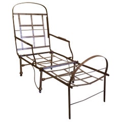 Antique 19th Century Industrial Steel and Brass Chaise Lounge Daybed