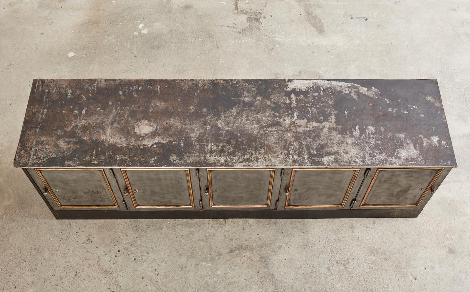 Patinated 19th Century Industrial Style Steel Bronze Sideboard Safe Cabinet