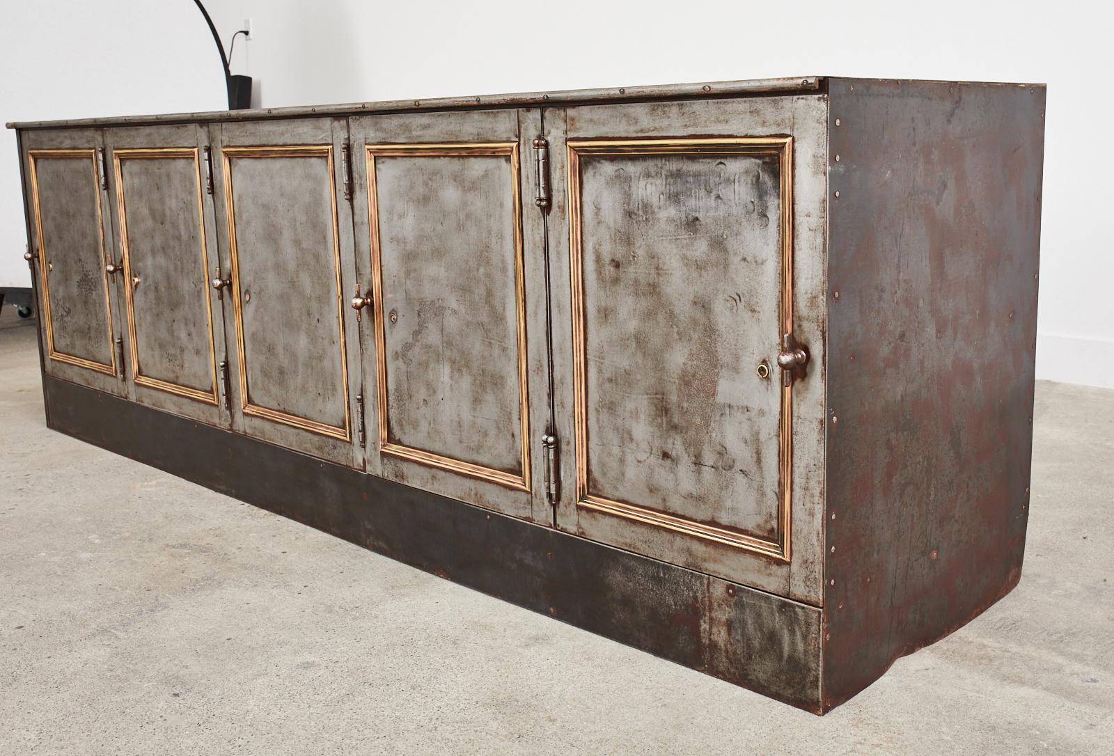 19th Century Industrial Style Steel Bronze Sideboard Safe Cabinet In Distressed Condition In Rio Vista, CA