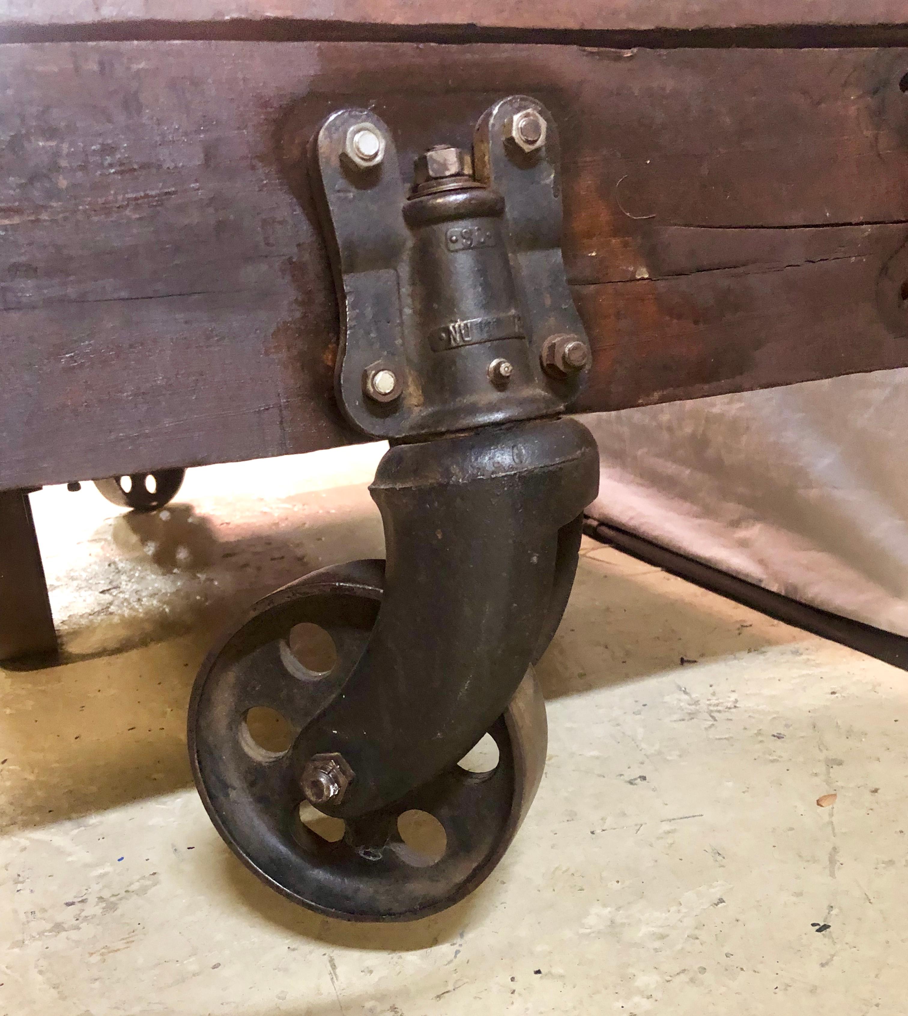 19th Century Industrial Wheeled Trolley Coffee Table 6