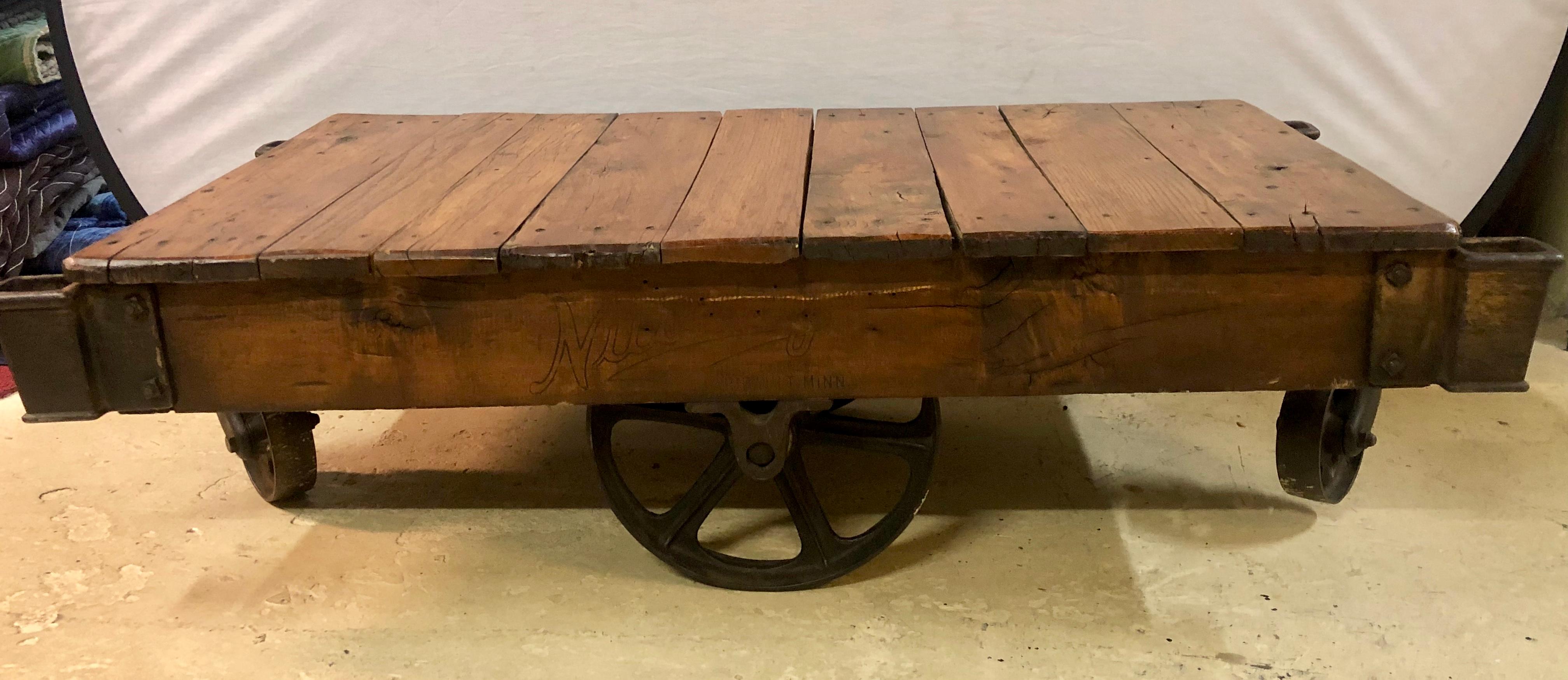 20th Century 19th Century Industrial Wheeled Trolley Coffee Table