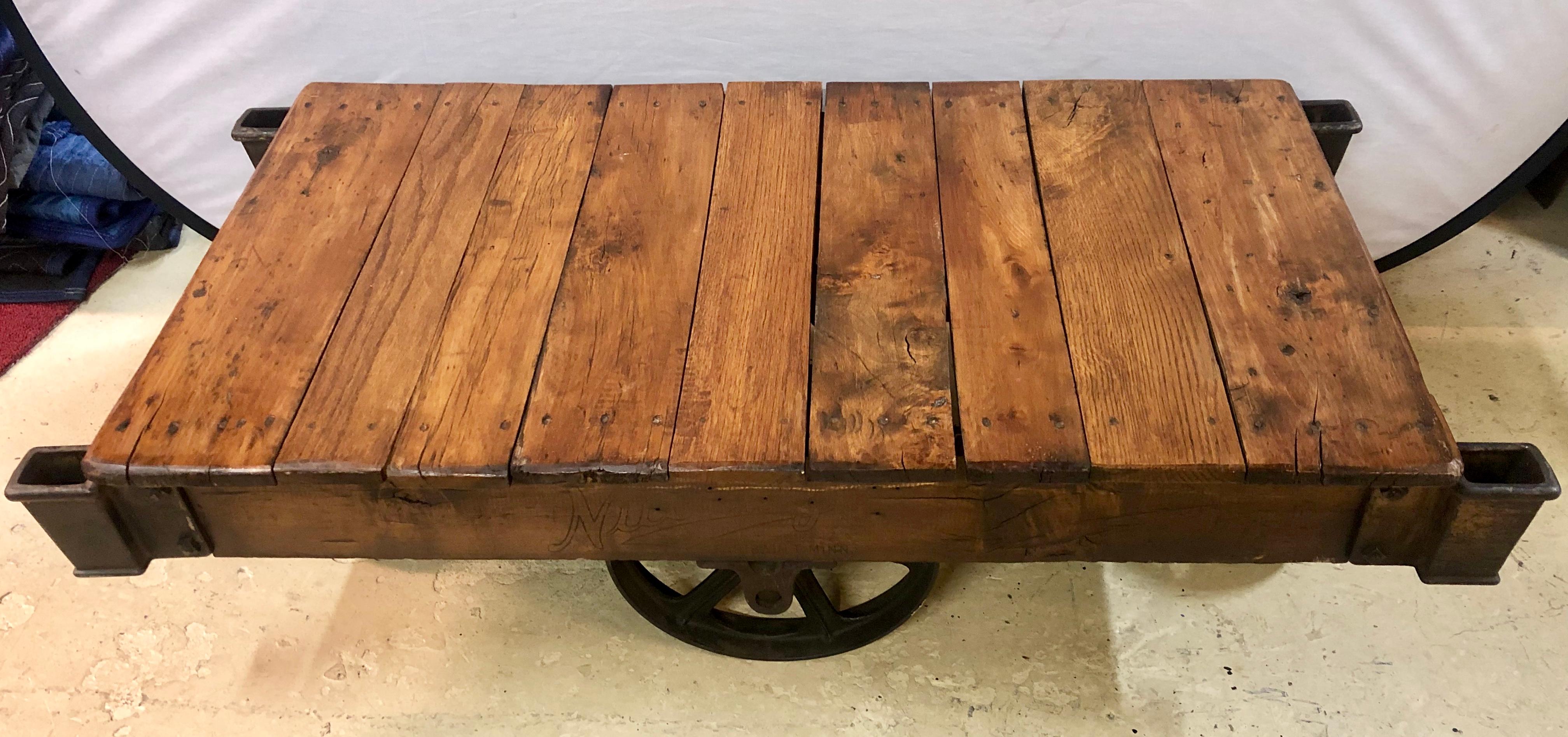 Metal 19th Century Industrial Wheeled Trolley Coffee Table