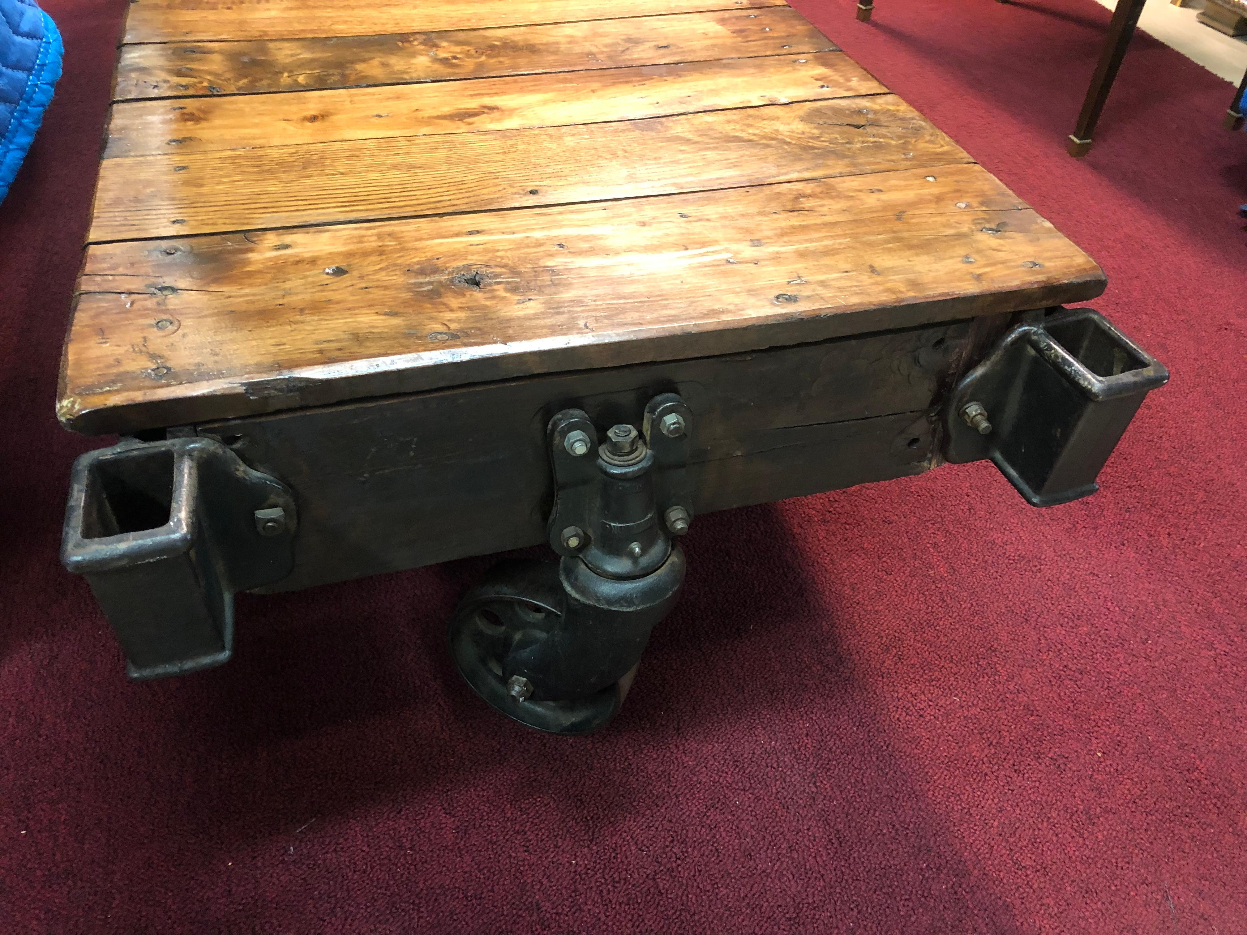 19th Century Industrial Wheeled Trolley Coffee Table 1