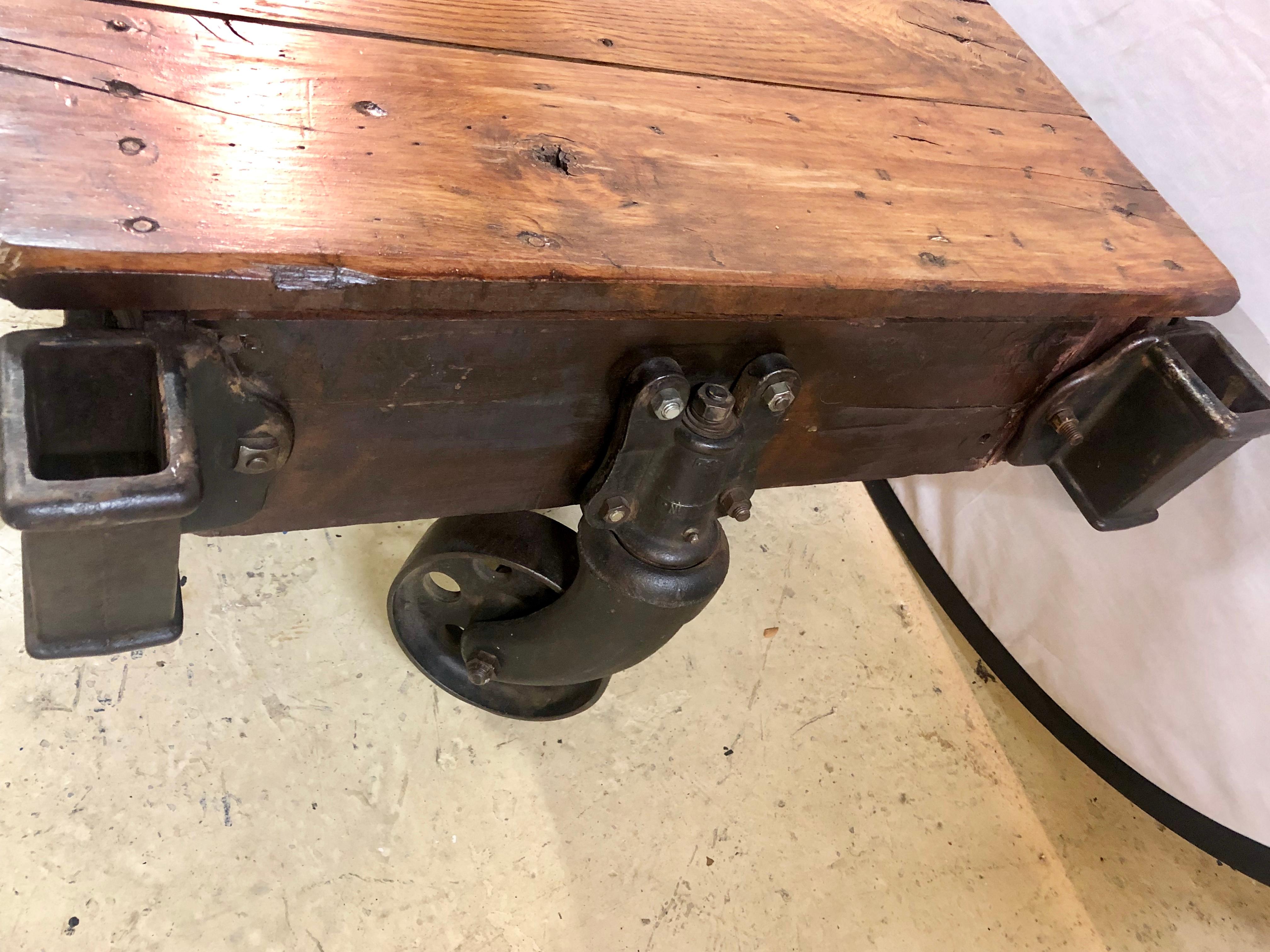 19th Century Industrial Wheeled Trolley Coffee Table 2