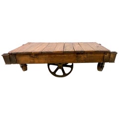 Used 19th Century Industrial Wheeled Trolley Coffee Table