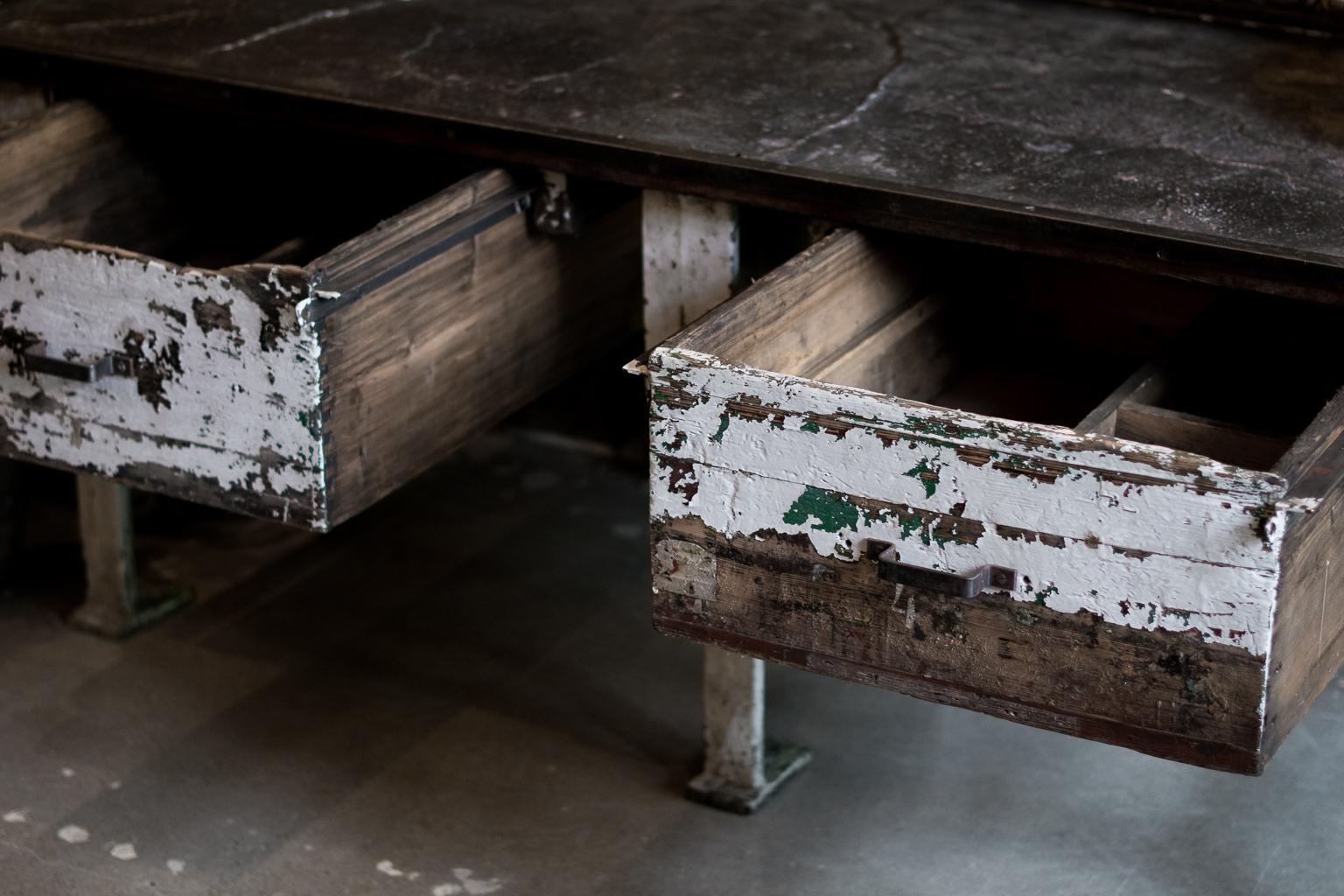 19th Century Industrial Work Table with Steel Base 5