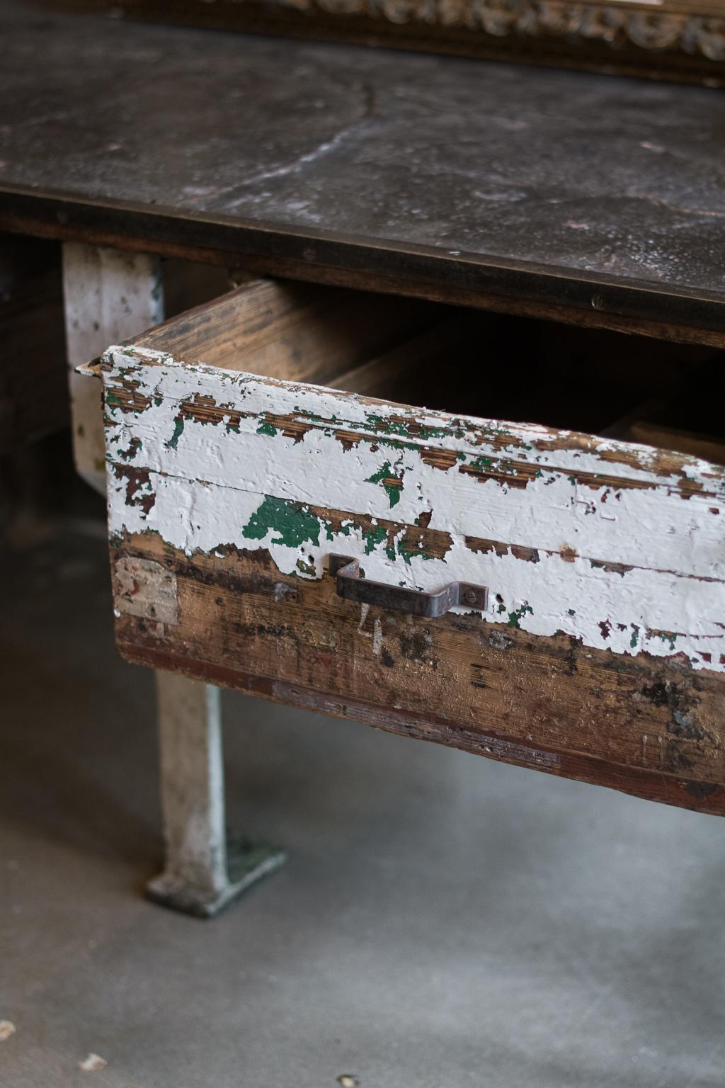 19th Century Industrial Work Table with Steel Base 2