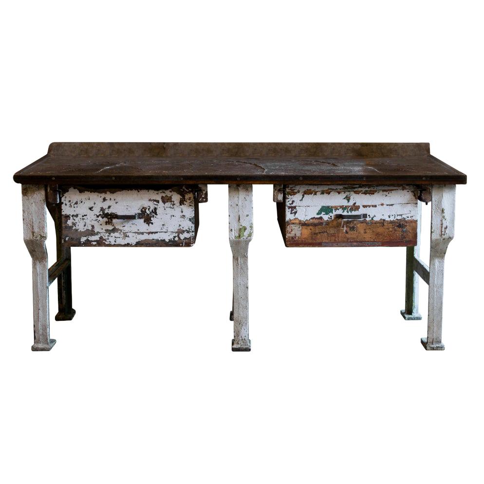 19th Century Industrial Work Table with Steel Base