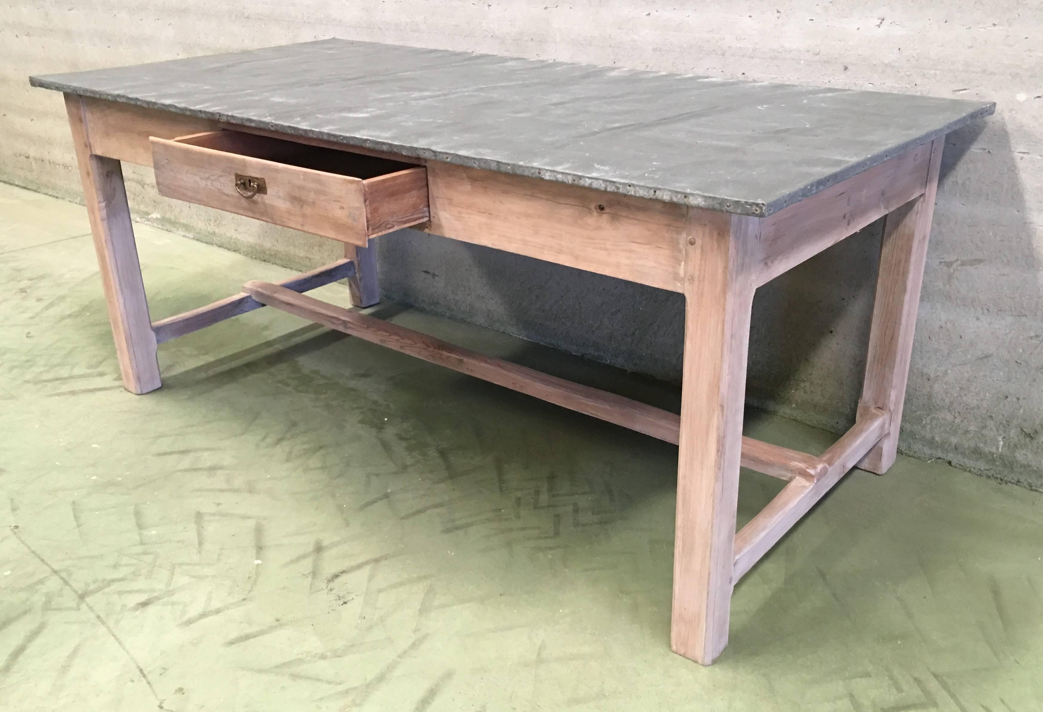 French 19th Century Industrial Zinc Top Kitchen Island Sideboard Potting Table