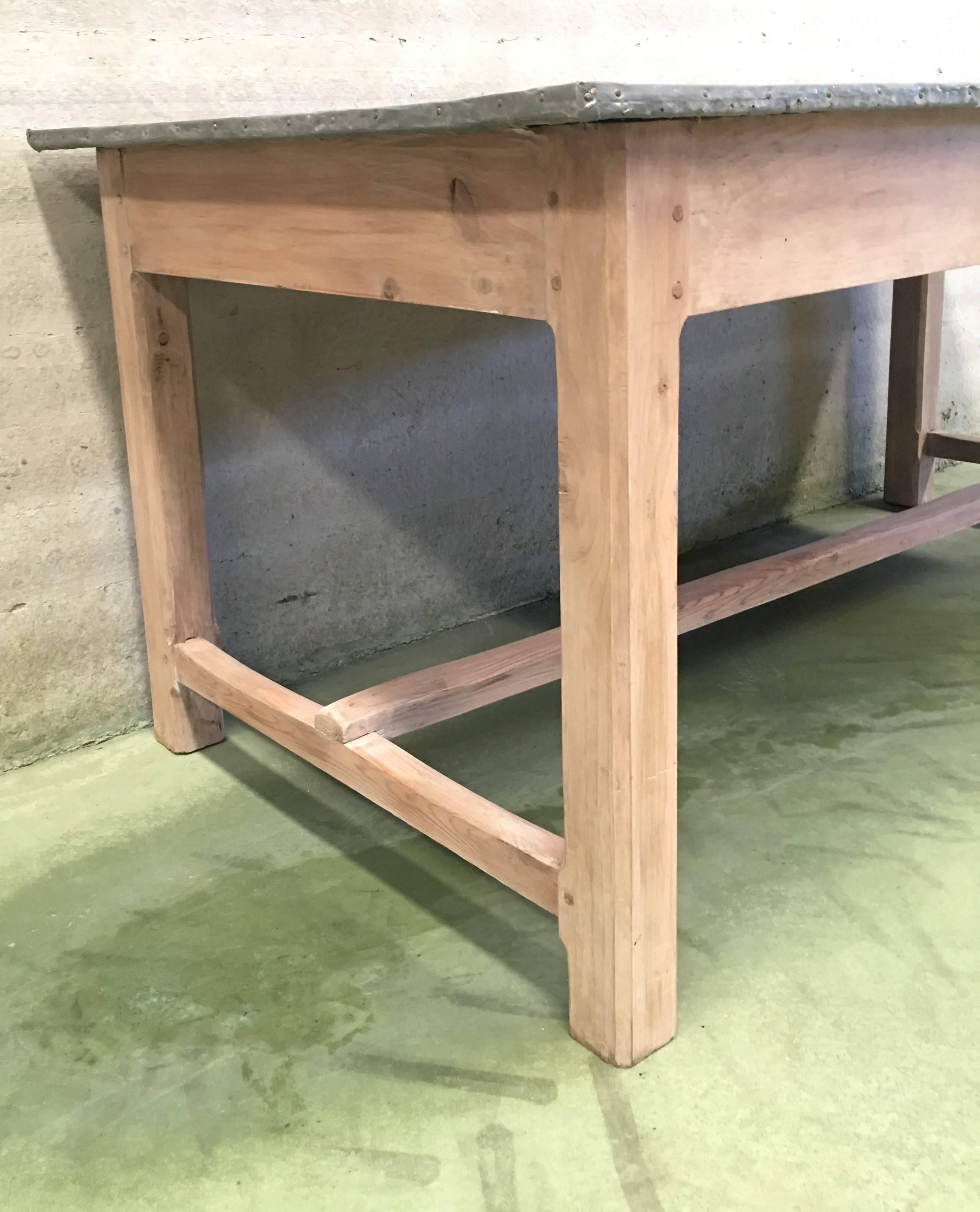 Wood 19th Century Industrial Zinc Top Kitchen Island Sideboard Potting Table