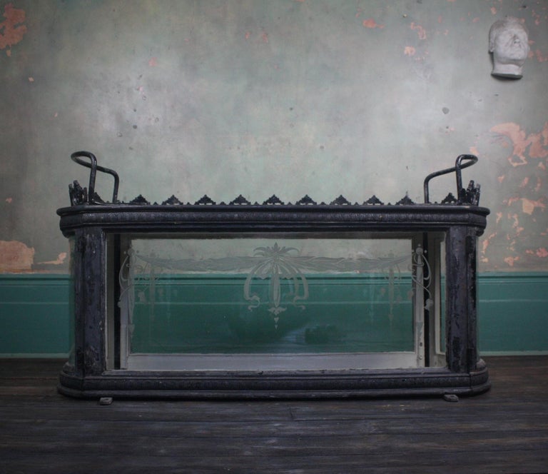 19th Century Infants Coffin Casket, Carved Wood, Etched Glass, Memento Mori For Sale 5