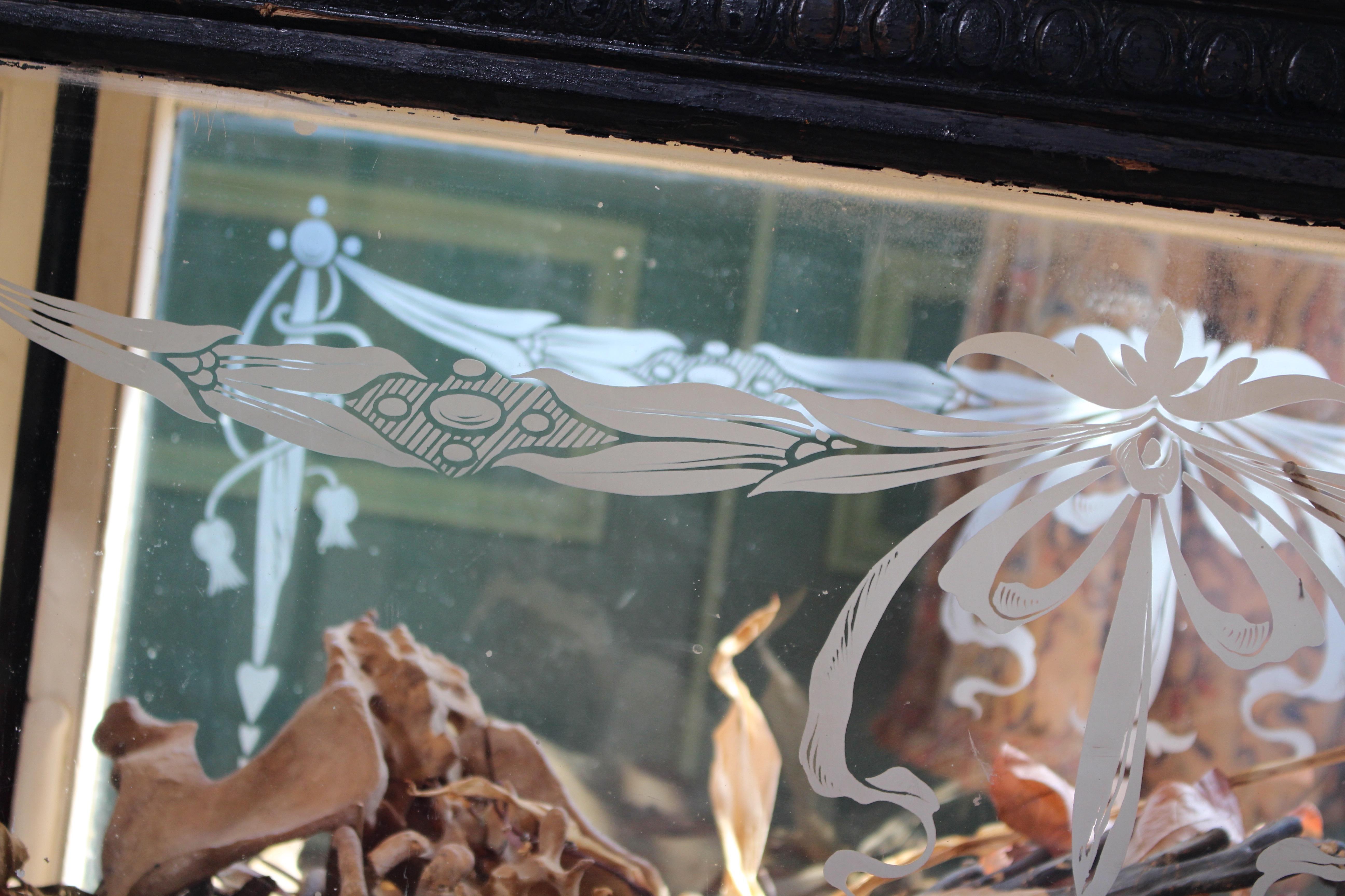 19th Century Infants Coffin Casket, Carved Wood, Etched Glass, Memento Mori For Sale 3