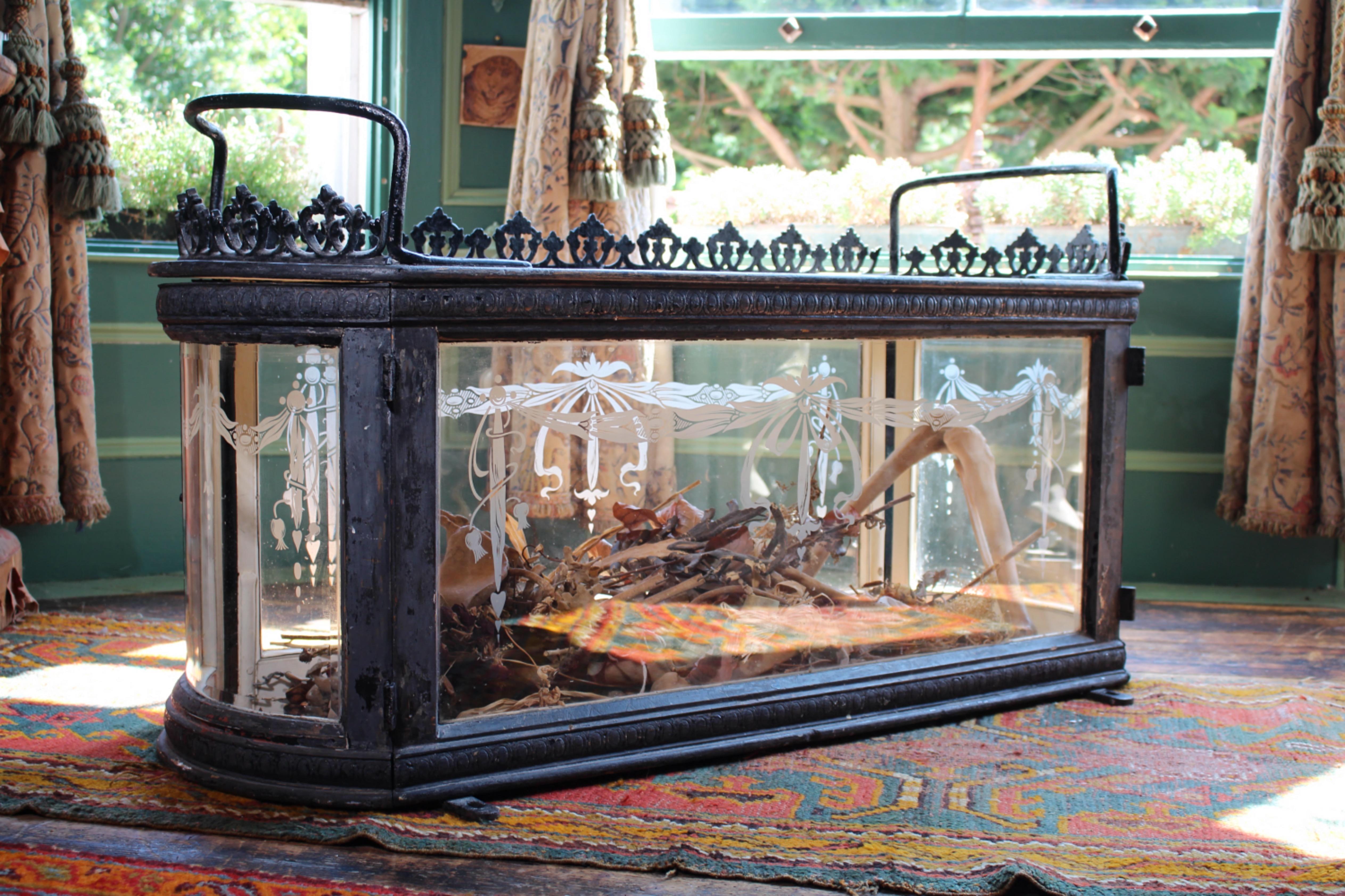 19th Century Infants Coffin Casket, Carved Wood, Etched Glass, Memento Mori For Sale 6