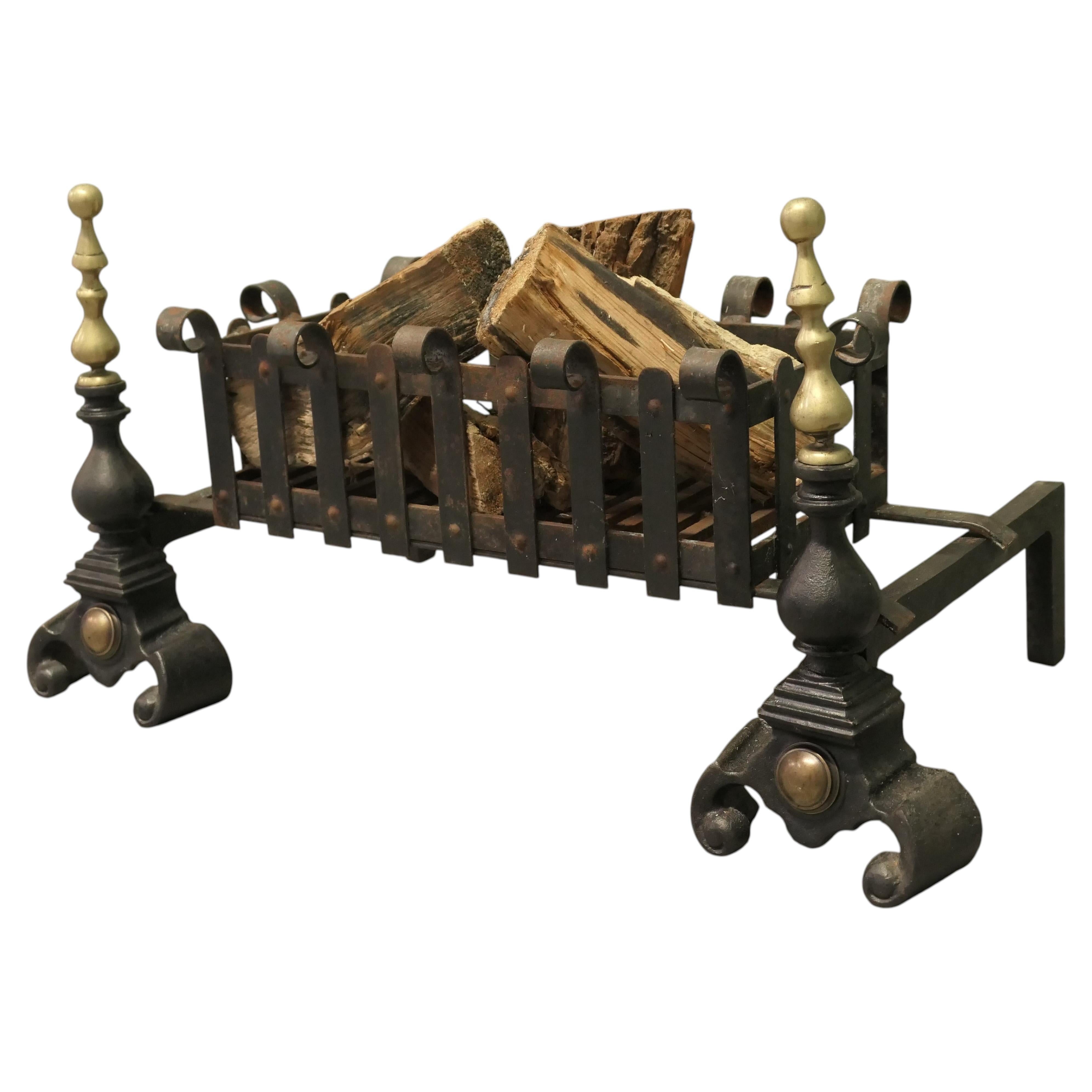 19th Century Inglenook Fire Grate on Andirons For Sale