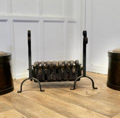 19th Century Inglenook Fire Grate on Andirons  This is heavy hand Forged Iron