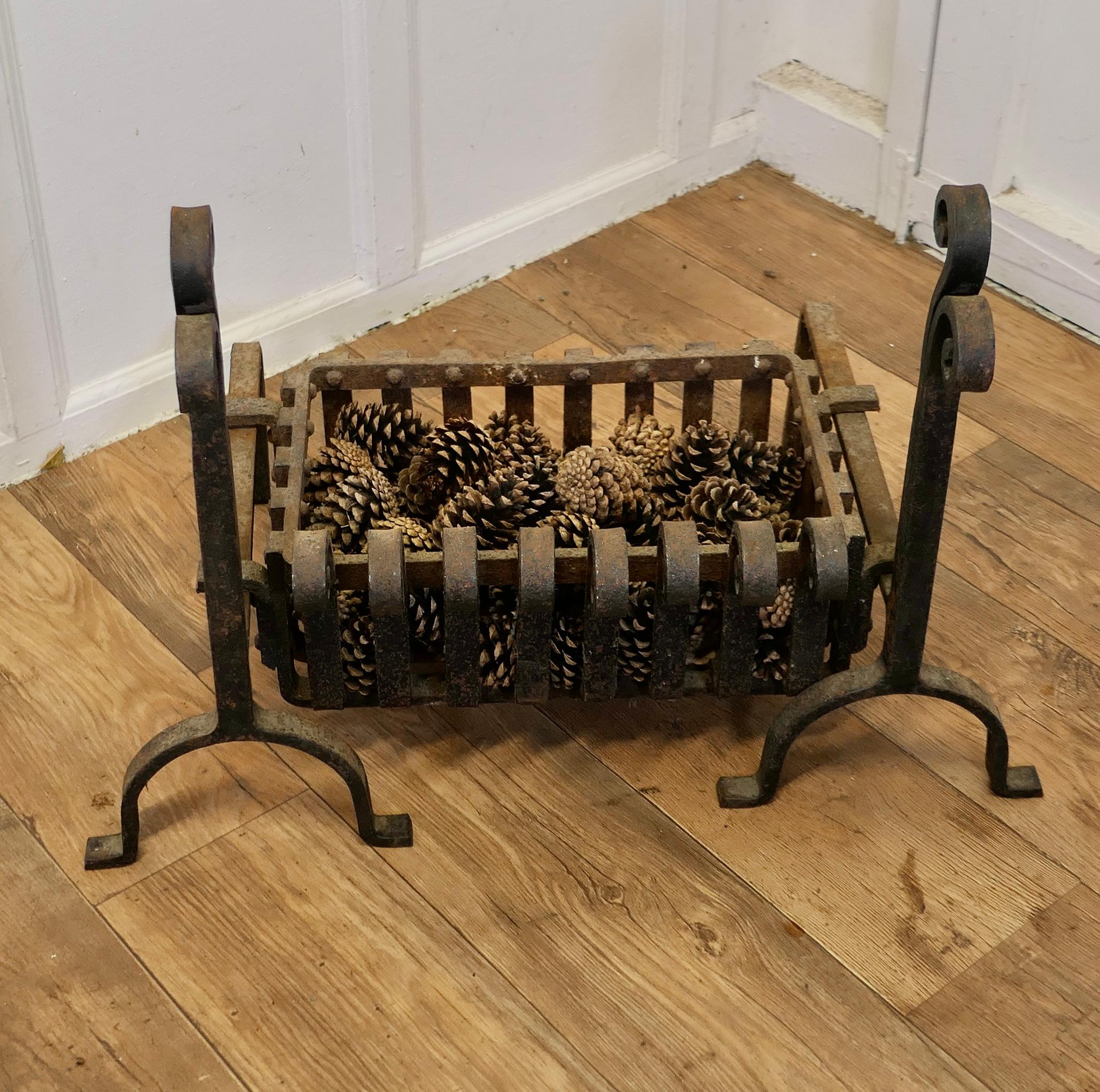 19th Century Inglenook Fire Grate on Andirons  This is heavy hand Forged Iron   For Sale 1