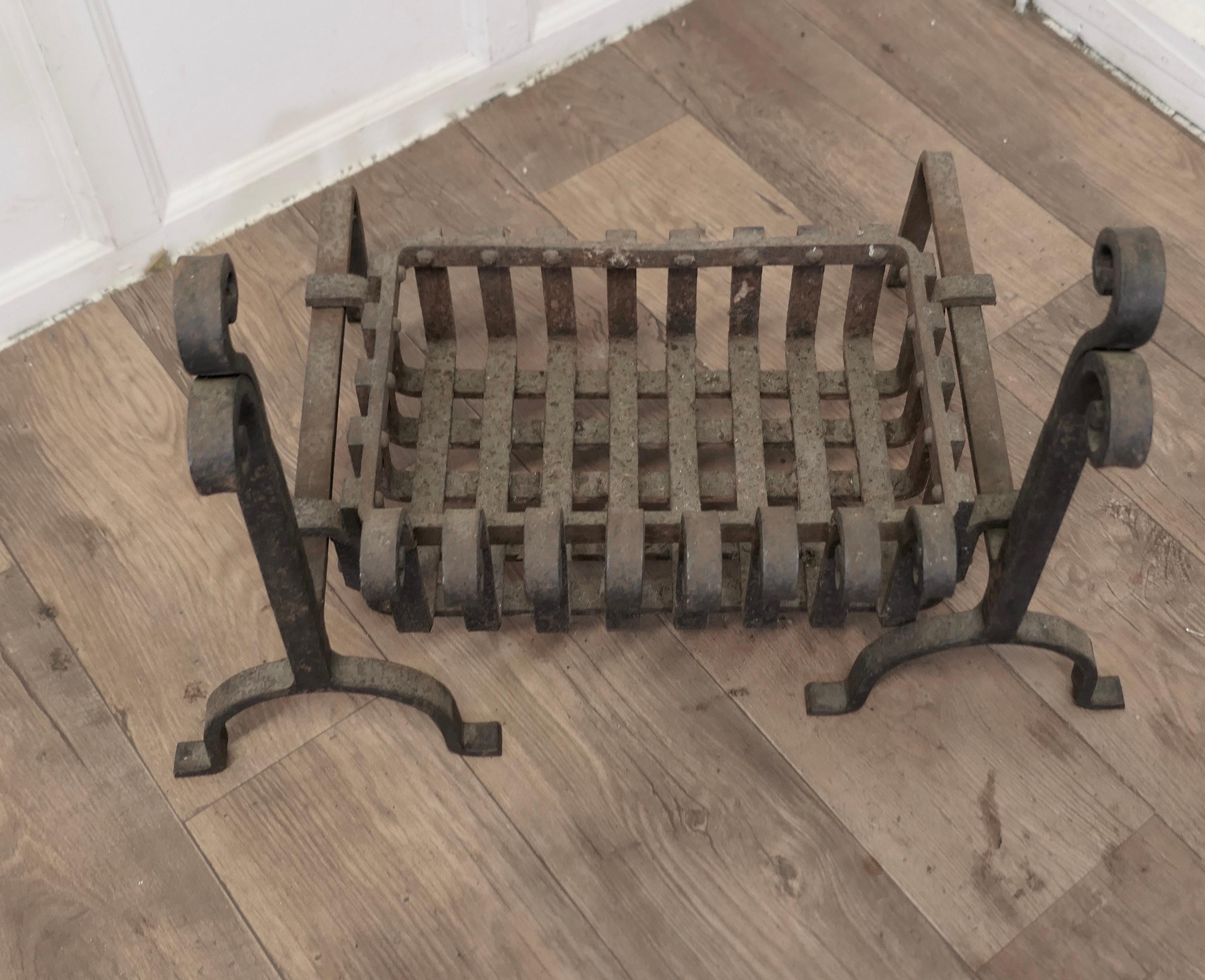 19th Century Inglenook Fire Grate on Andirons  This is heavy hand Forged Iron   For Sale 3